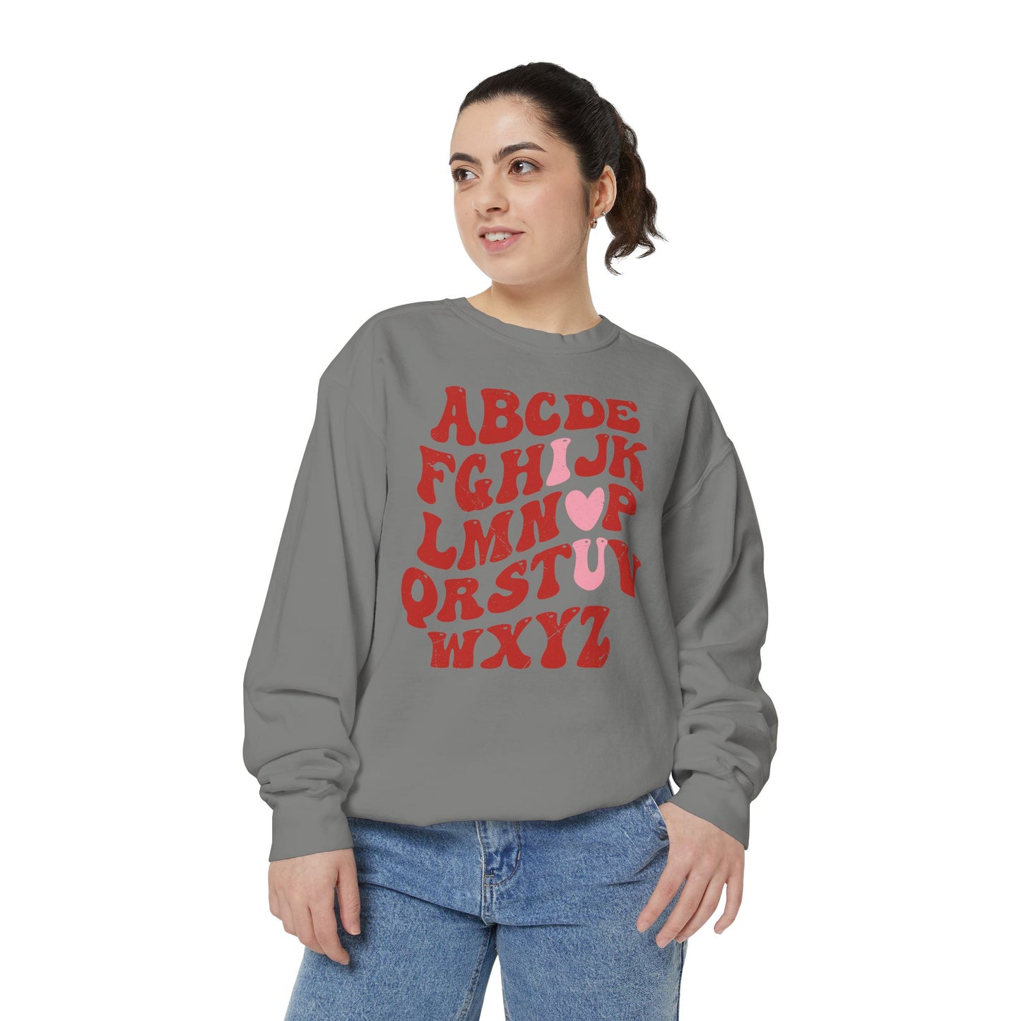 Red Alphabet I love you Adult Comfort Colors Sweatshirt