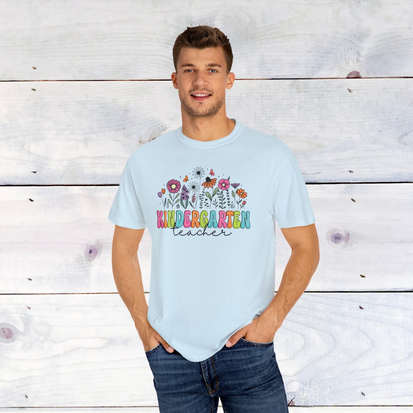Kinder Flower Teacher Shirt - Comfort Colors