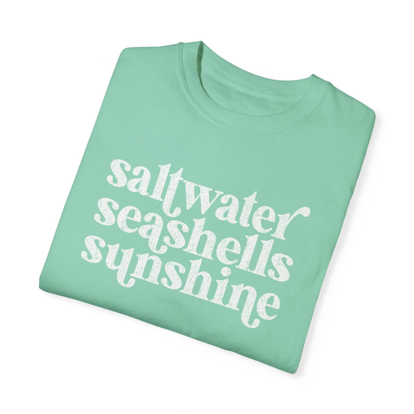White Saltwater, Seashells, Sunshine Comfort Colors Tee