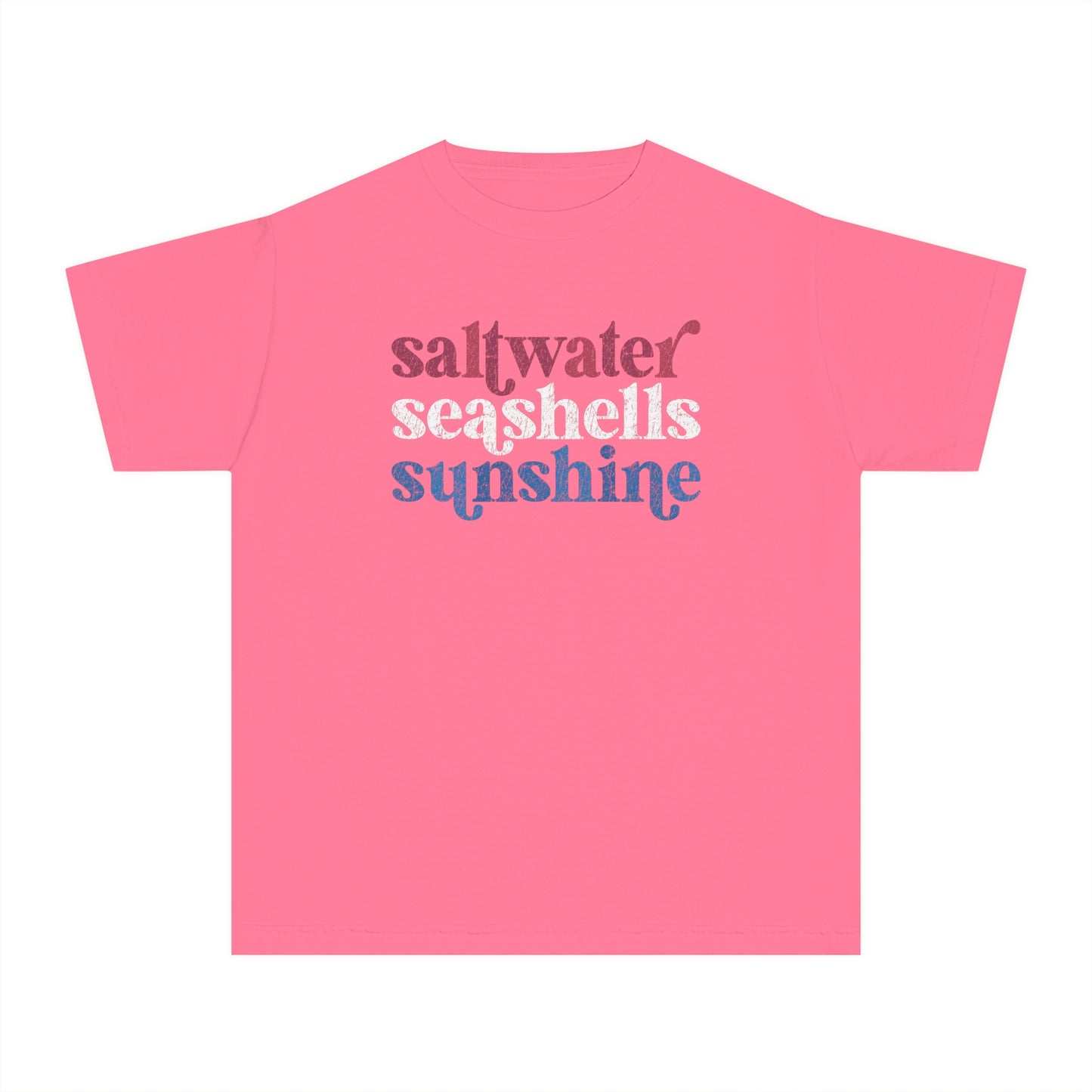Youth Red, White, Blue Saltwater, Seashells, Sunshine Comfort Colors Youth Tee