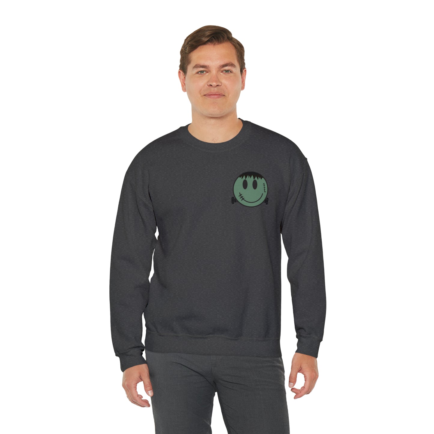 Halloween - Franken Smile Front, Halloween Bolt Back - Sweater / Pullover