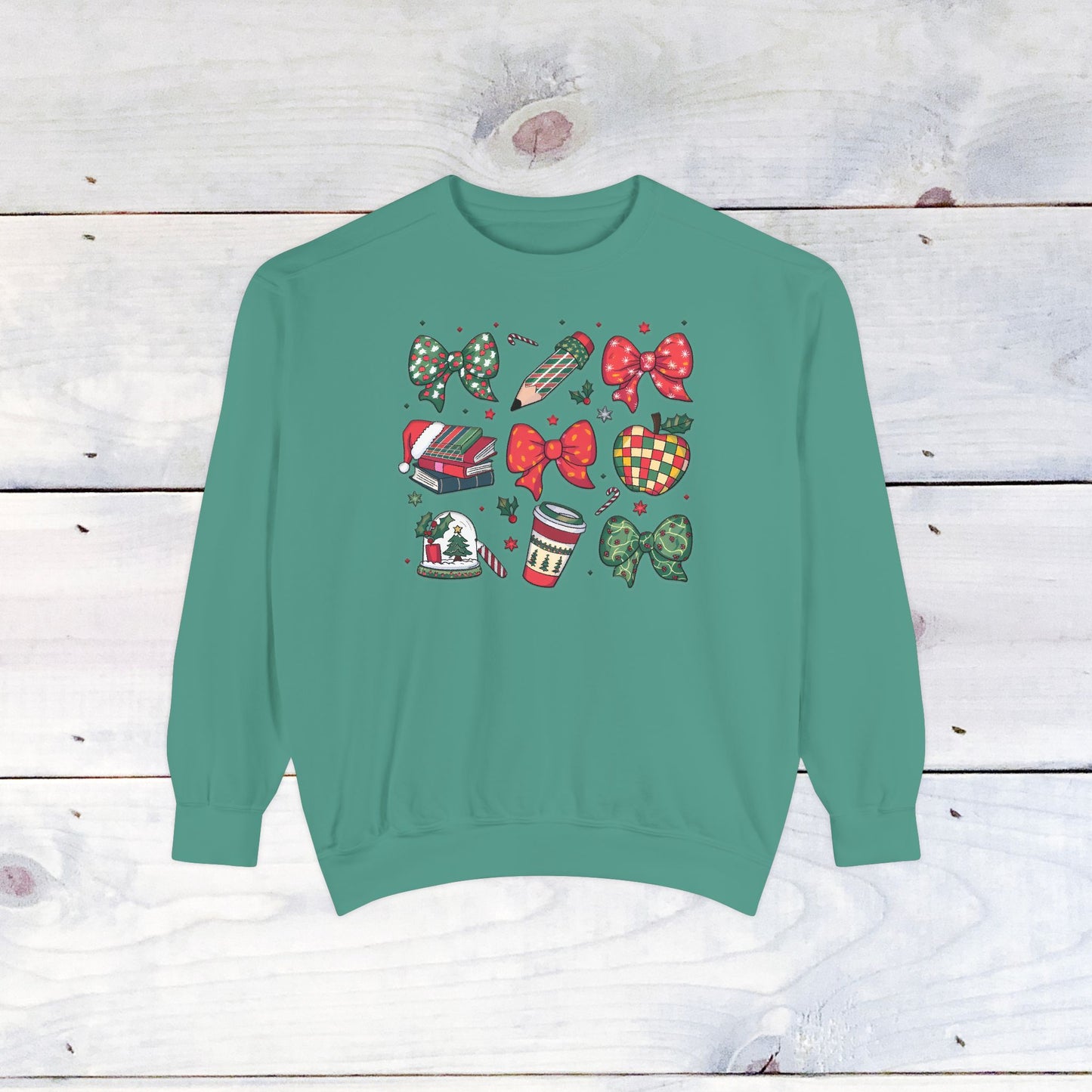 Teacher Christmas Grid Comfort Colors Sweater