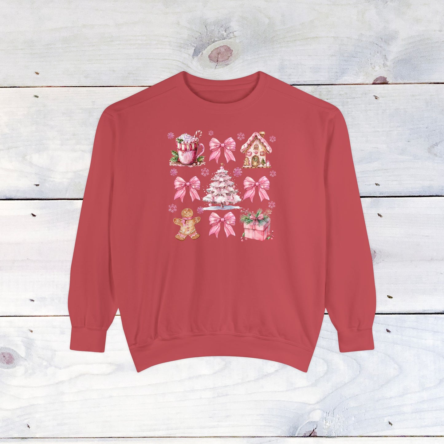 Pink Holiday Grid Comfort Colors Sweater