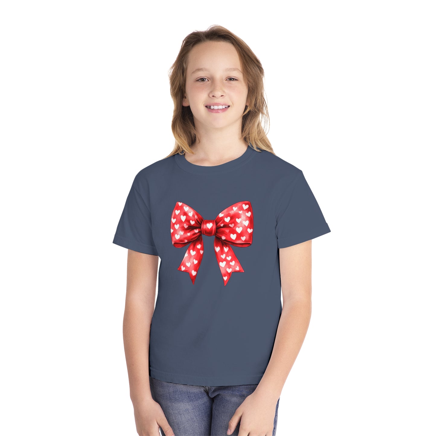 Heart Bow Youth Comfort Colors Tee