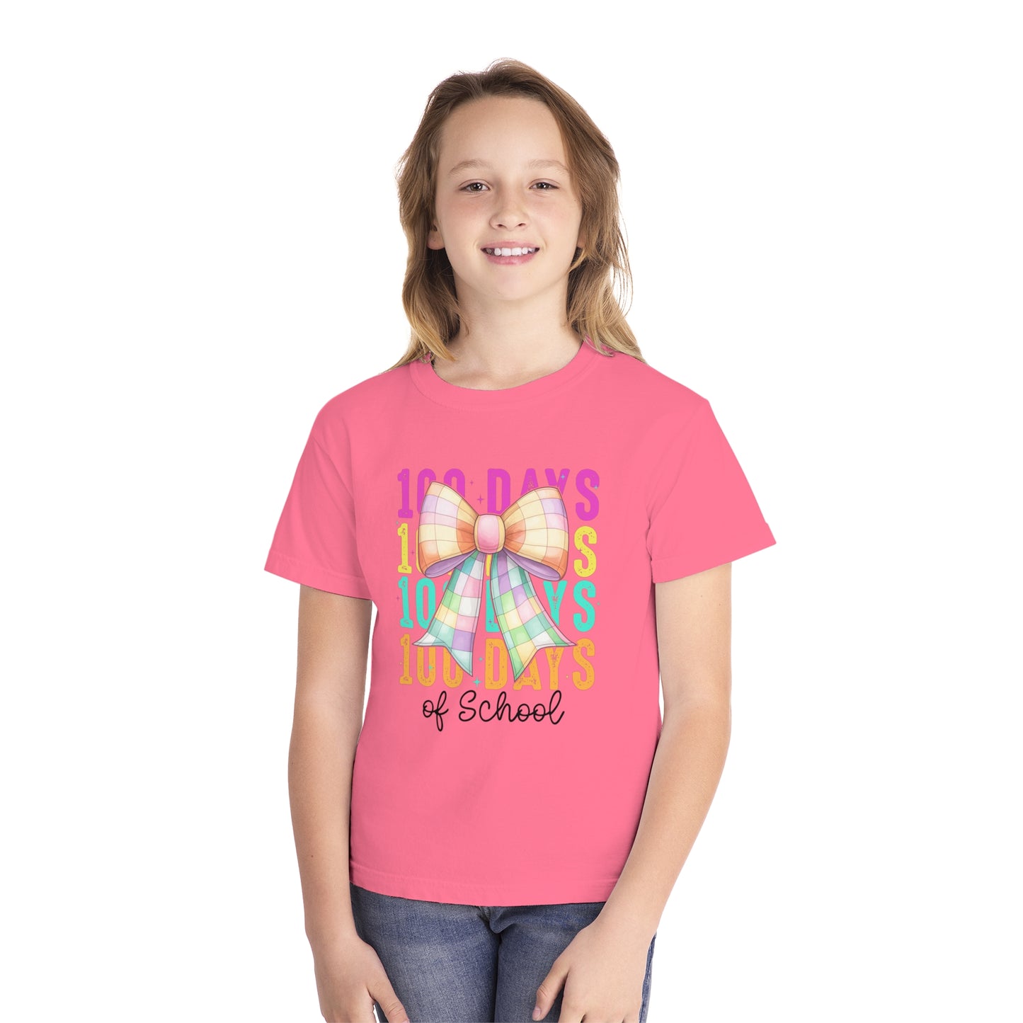 Youth 100 Days Disco Bow Comfort Colors Tee