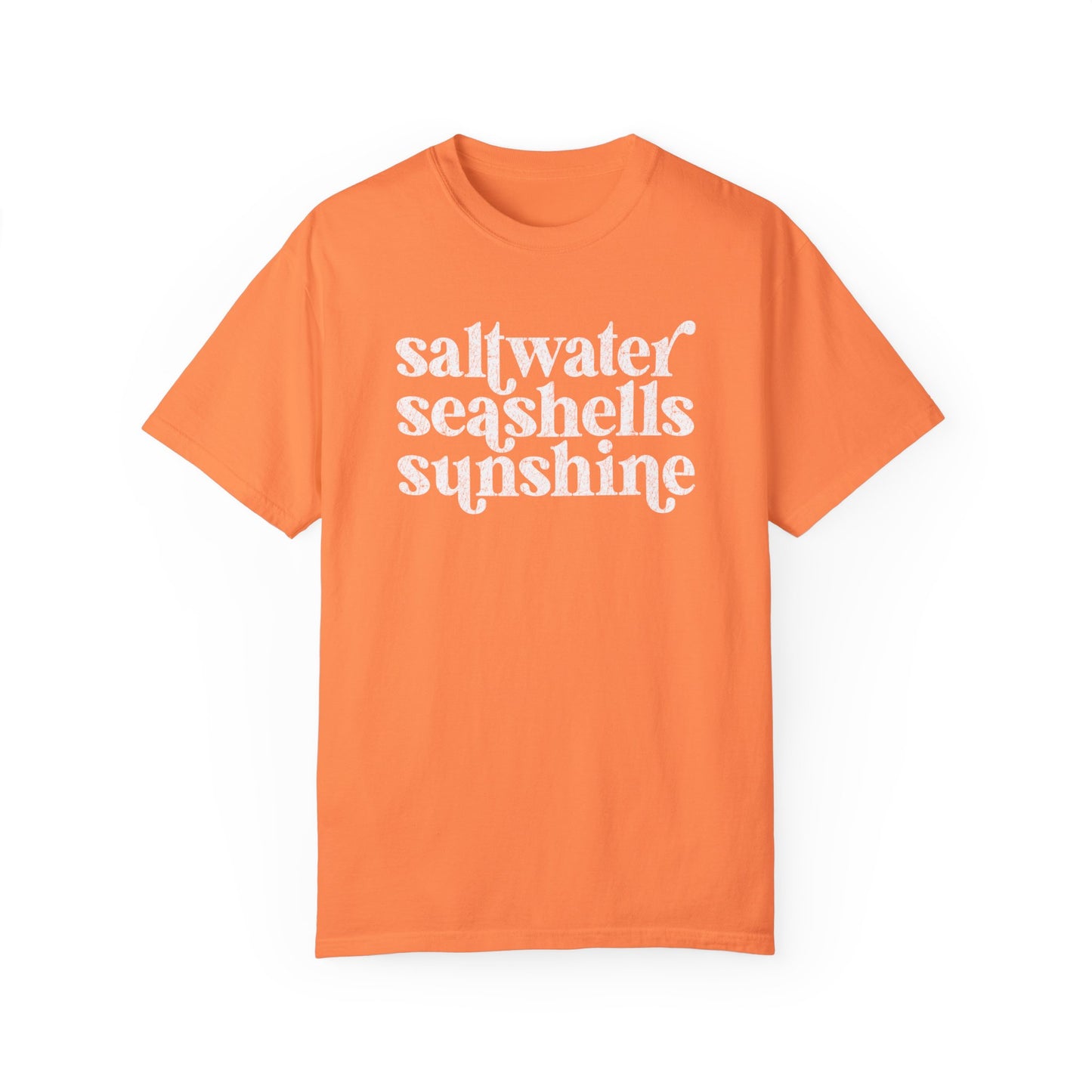 White Saltwater, Seashells, Sunshine Comfort Colors Tee