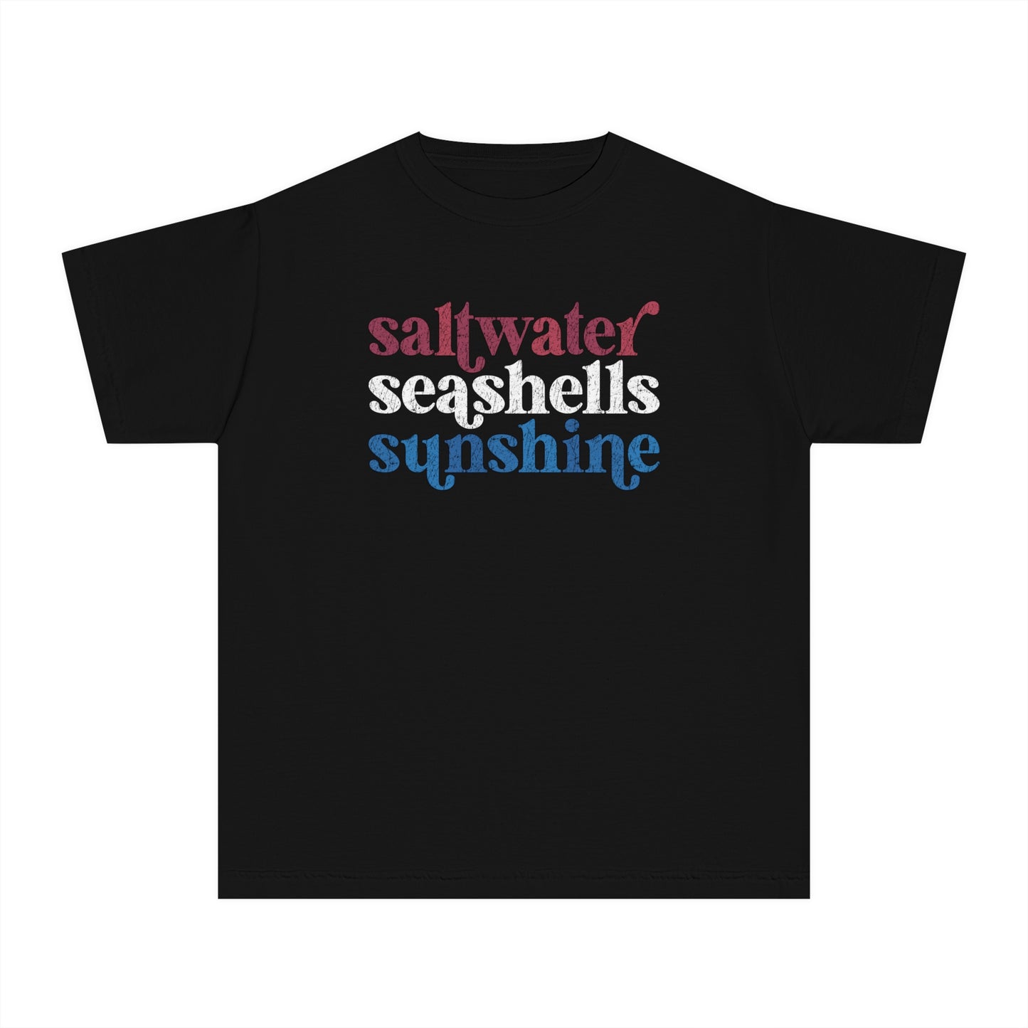 Youth Red, White, Blue Saltwater, Seashells, Sunshine Comfort Colors Youth Tee