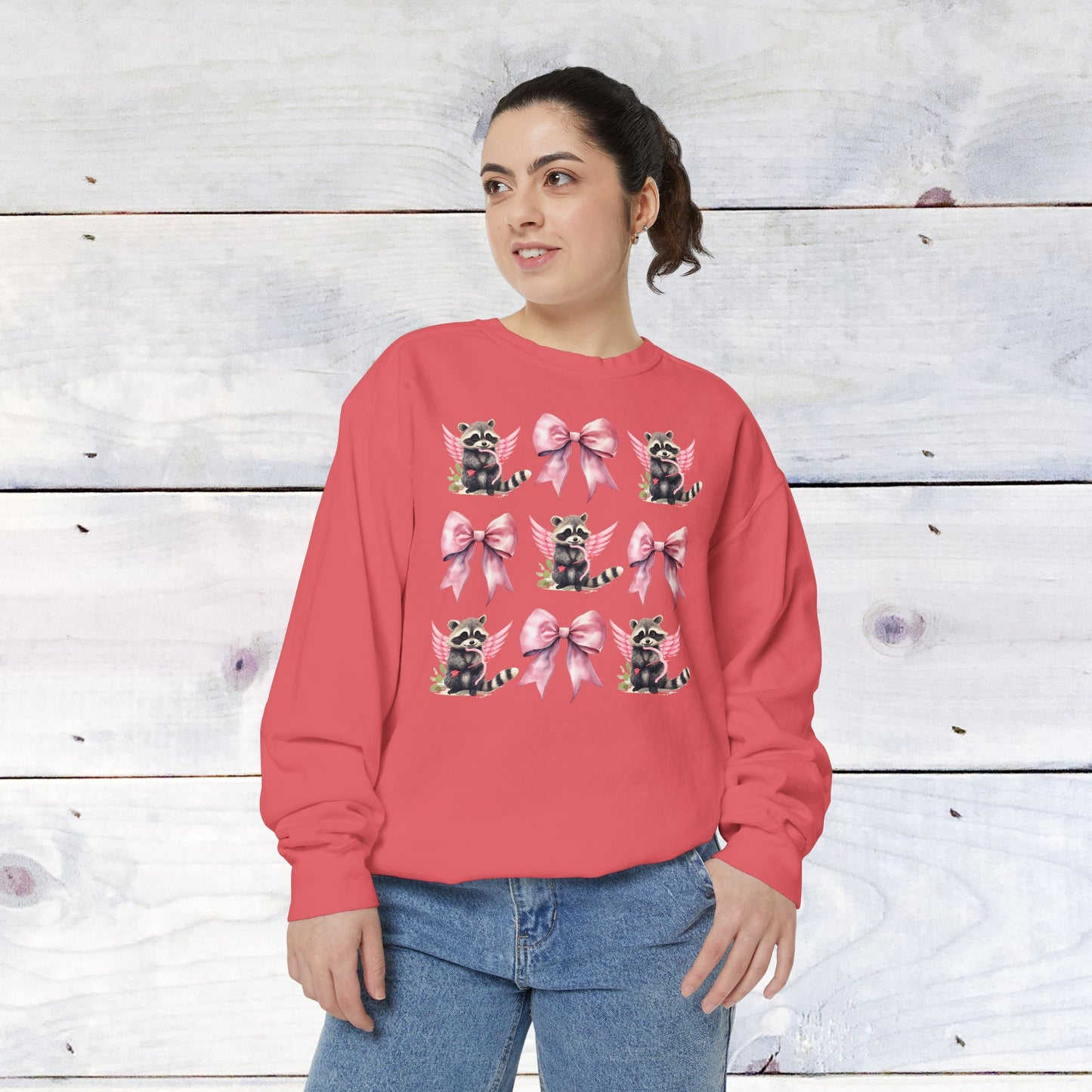 Raccoon Grid Valentine Adult Comfort Colors Sweatshirt