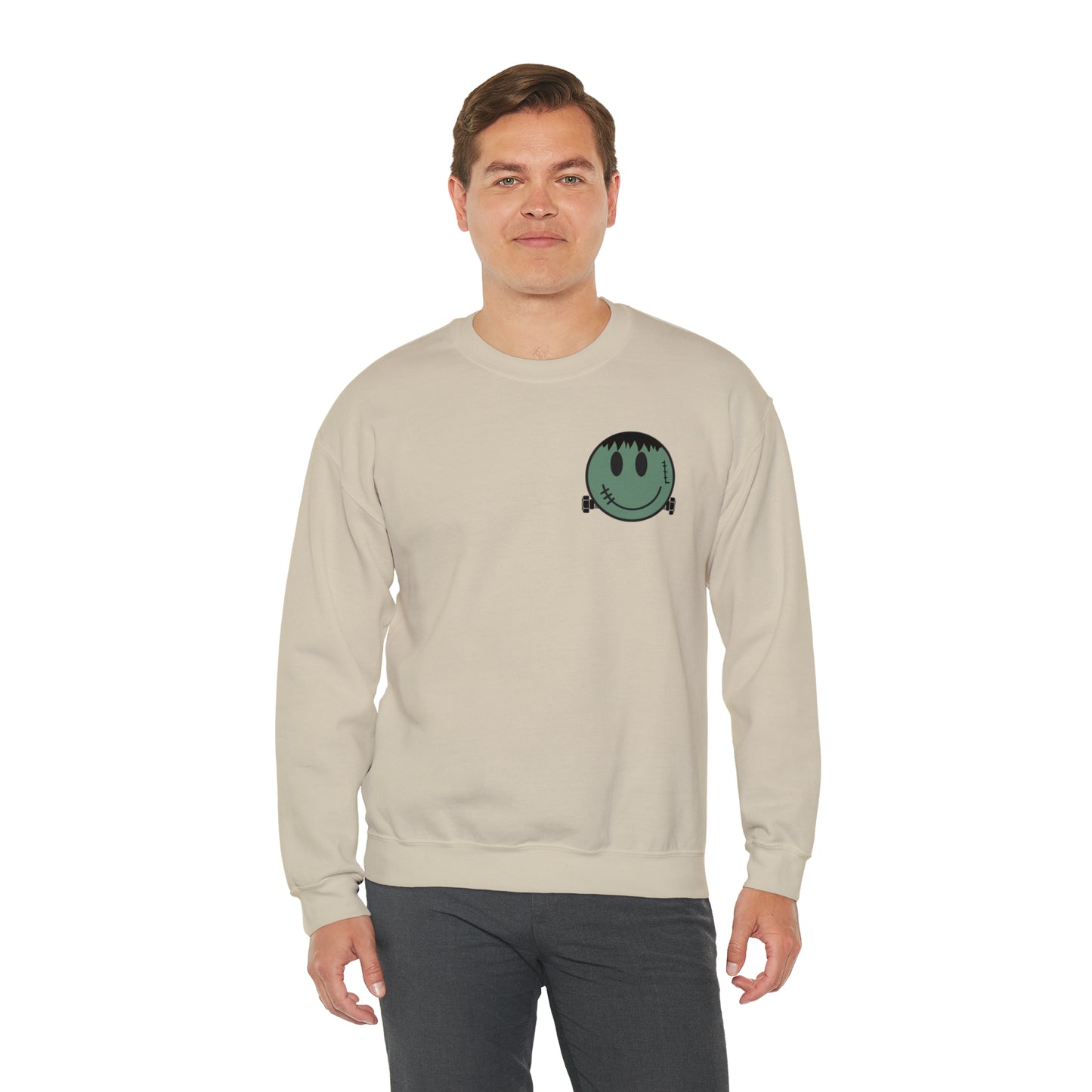 Halloween - Franken Smile Front, Halloween Bolt Back - Sweater / Pullover