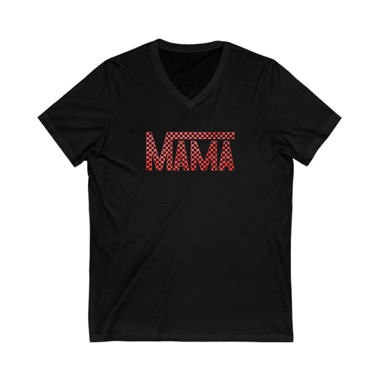 Red Mama Checkered V Neck