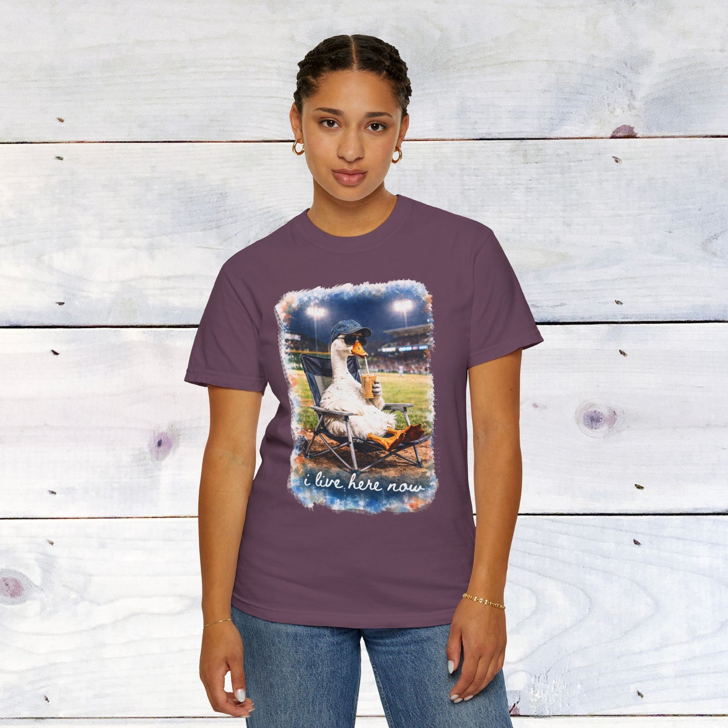 'I Live Here Now' Baseball Stadium Goose Comfort Colors Unisex T-Shirt