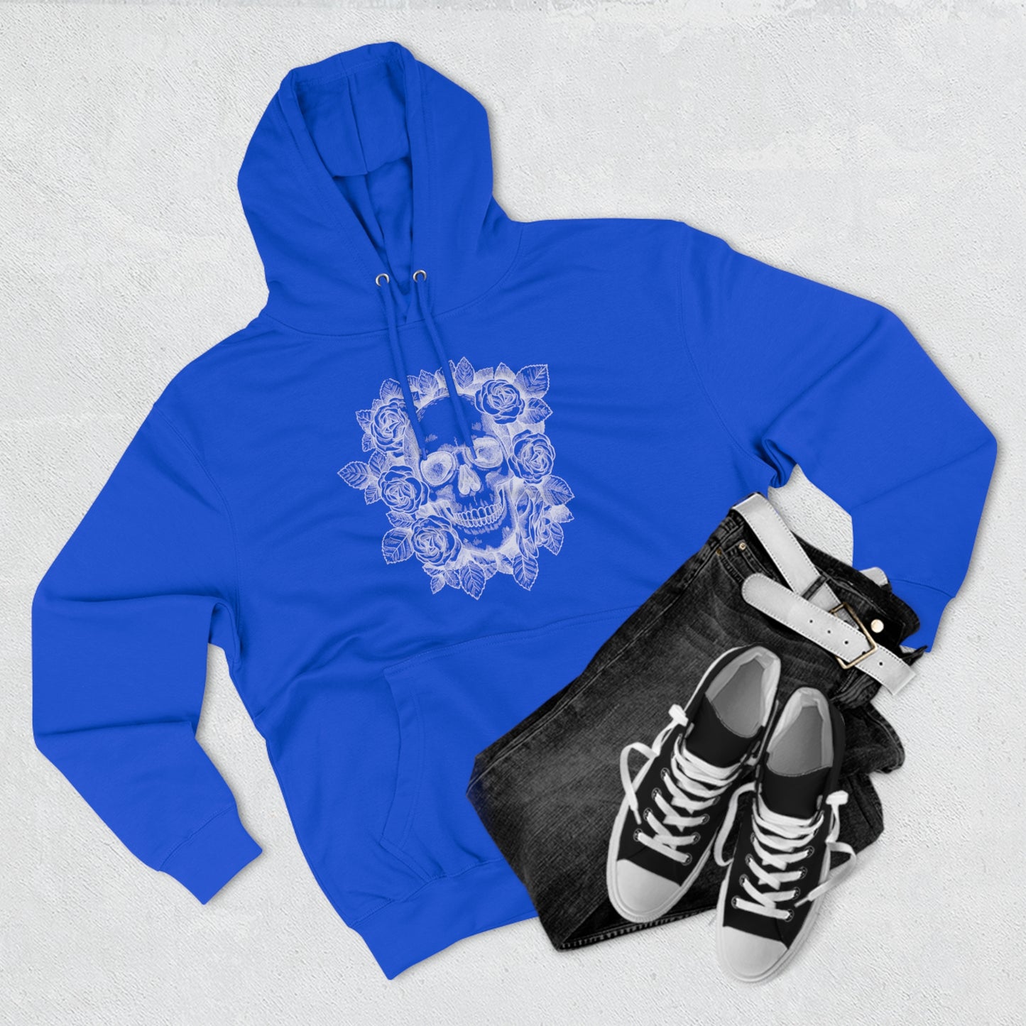 Skull with Rose Background - Unisex Premium Pullover Hoodie