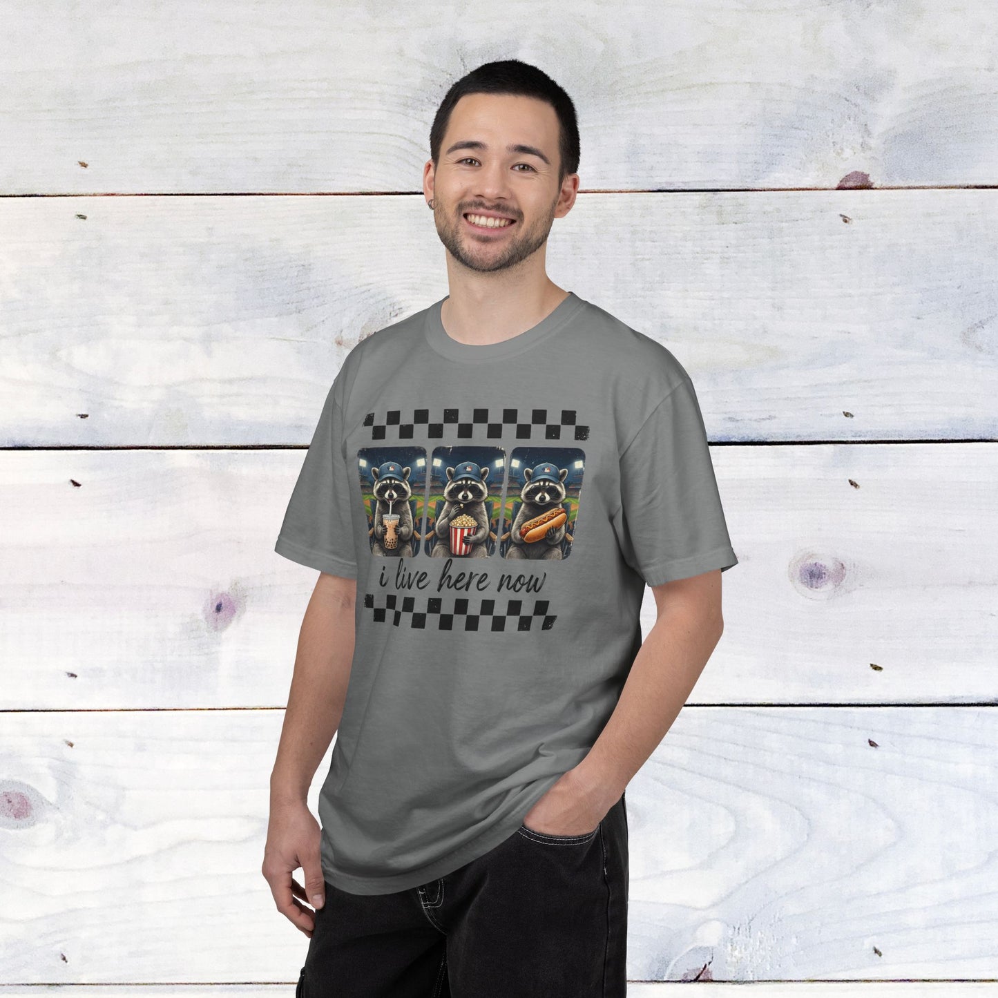 Baseball, I Live Here Now Raccoon Comfort Colors Unisex Shirt