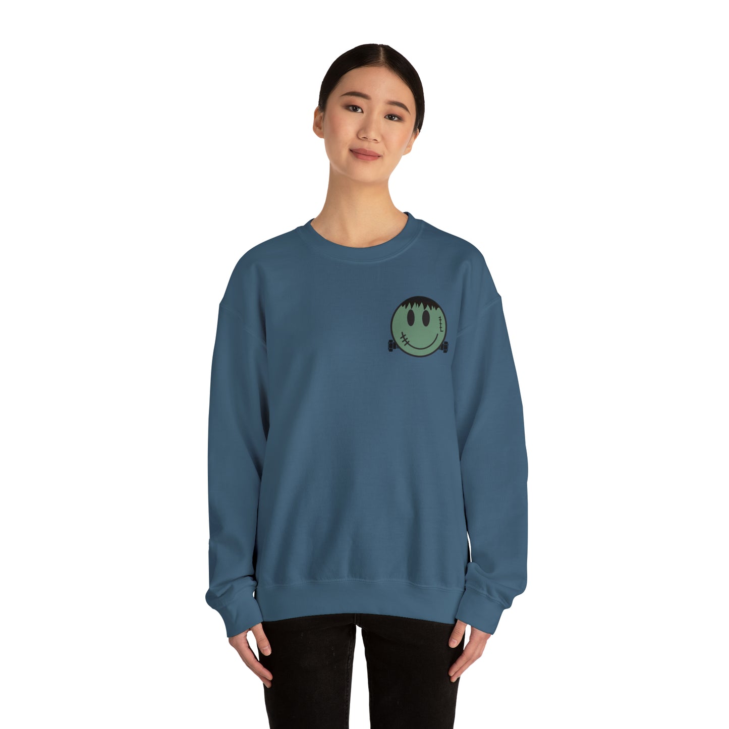 Halloween - Franken Smile Front, Halloween Bolt Back - Sweater / Pullover