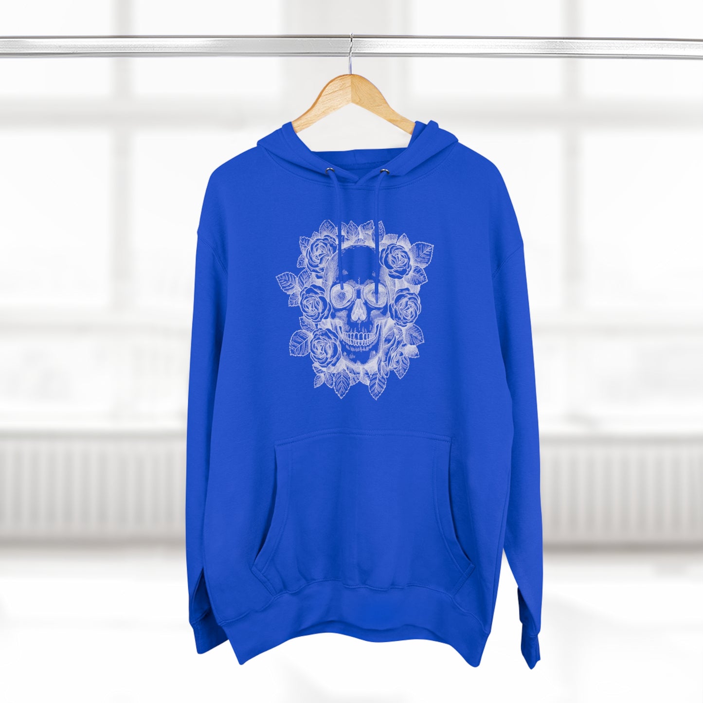Skull with Rose Background - Unisex Premium Pullover Hoodie