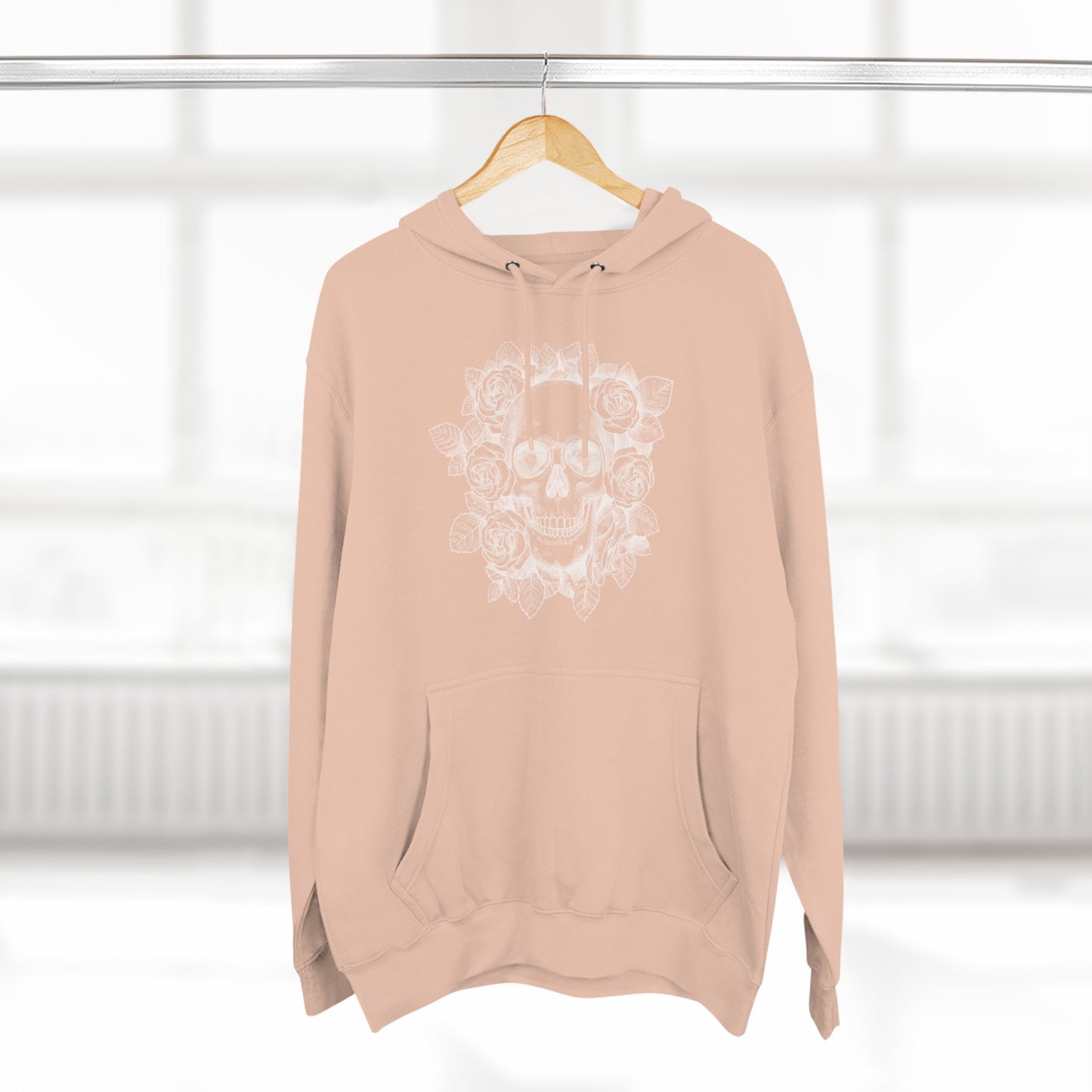Skull with Rose Background - Unisex Premium Pullover Hoodie