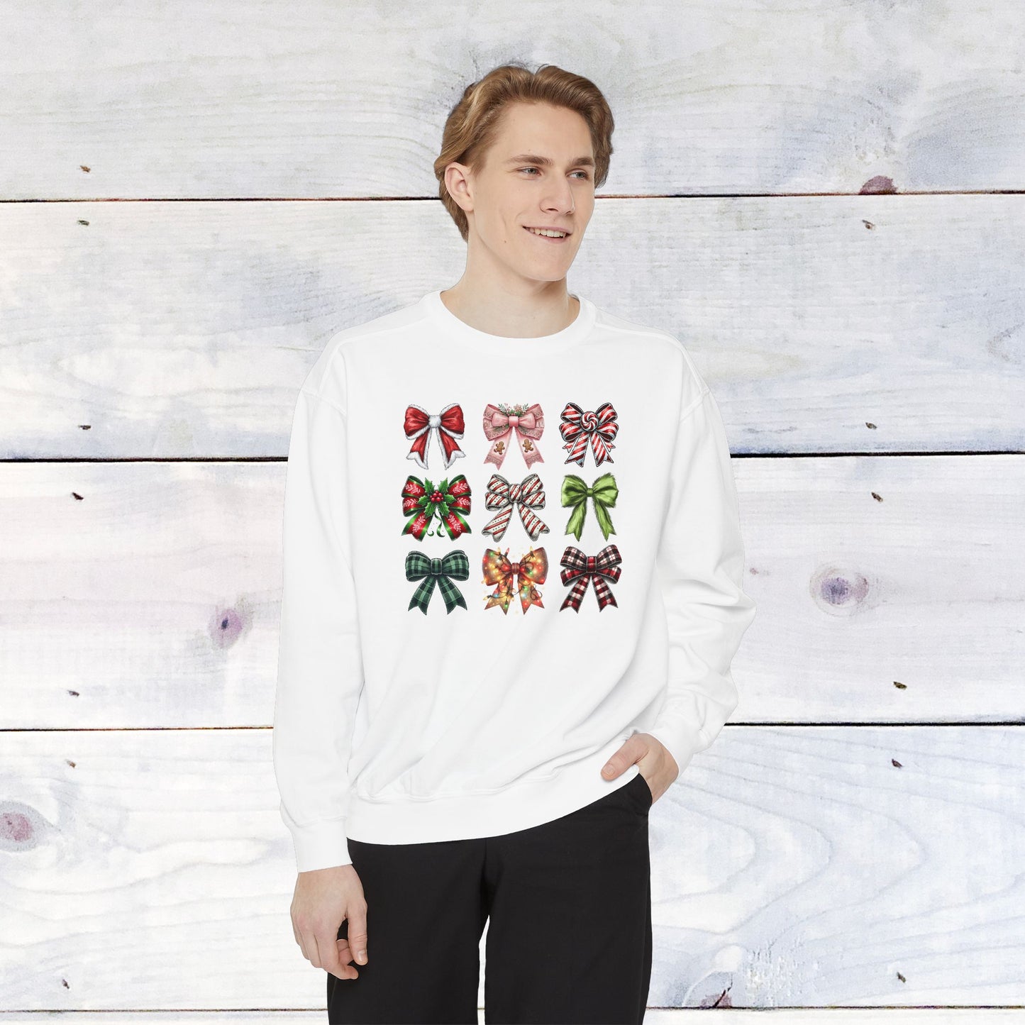 Christmas Bow Grid Comfort Colors Sweater