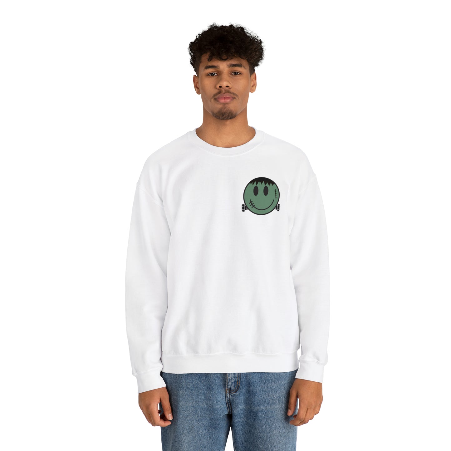 Halloween - Franken Smile Front, Halloween Bolt Back - Sweater / Pullover
