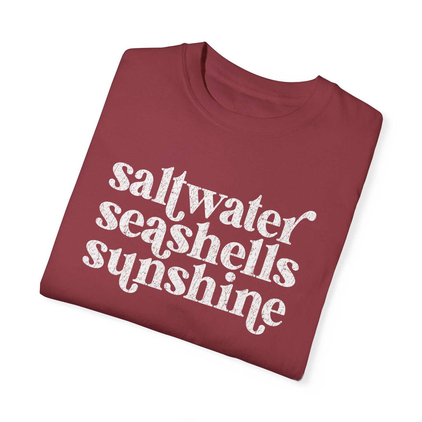 White Saltwater, Seashells, Sunshine Comfort Colors Tee