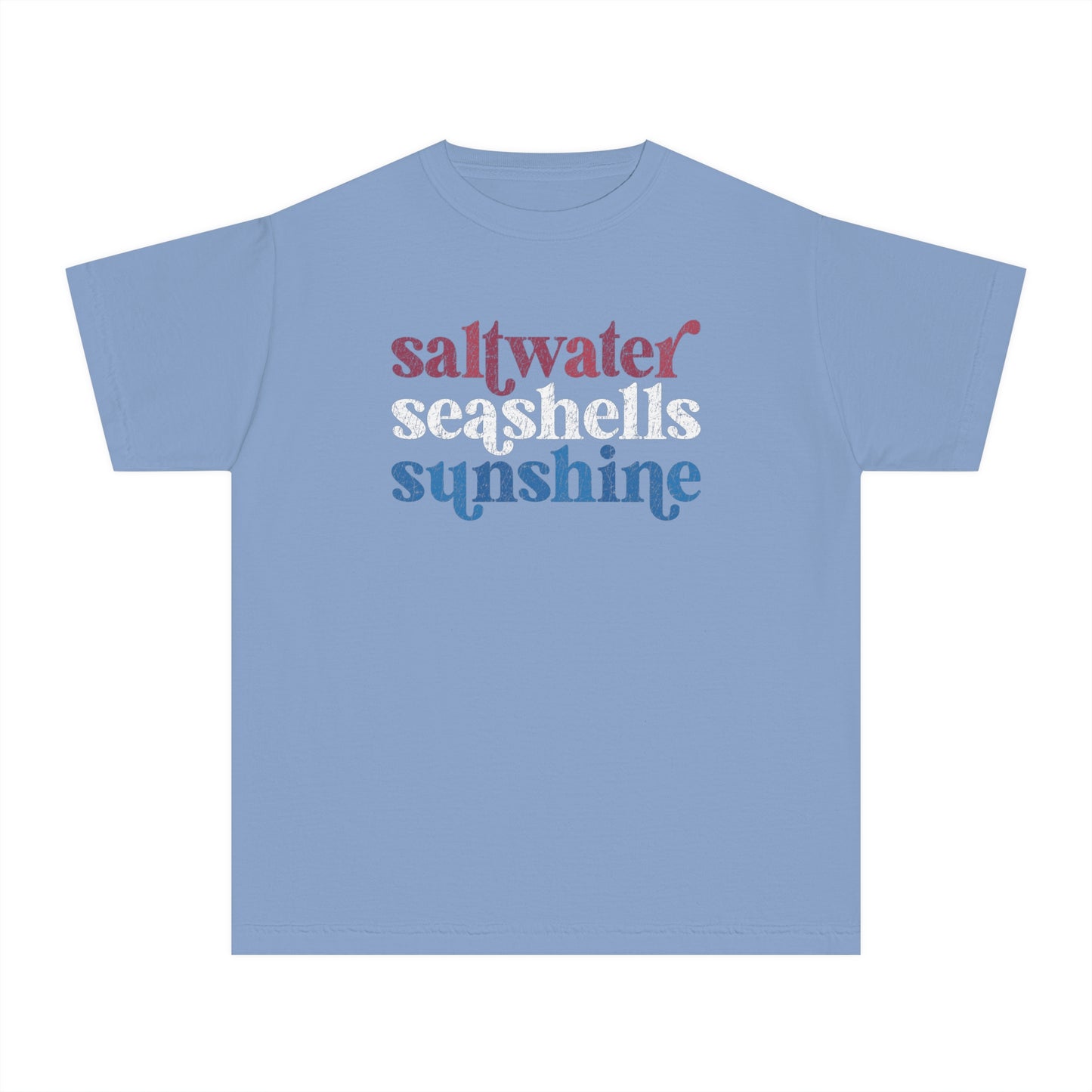 Youth Red, White, Blue Saltwater, Seashells, Sunshine Comfort Colors Youth Tee