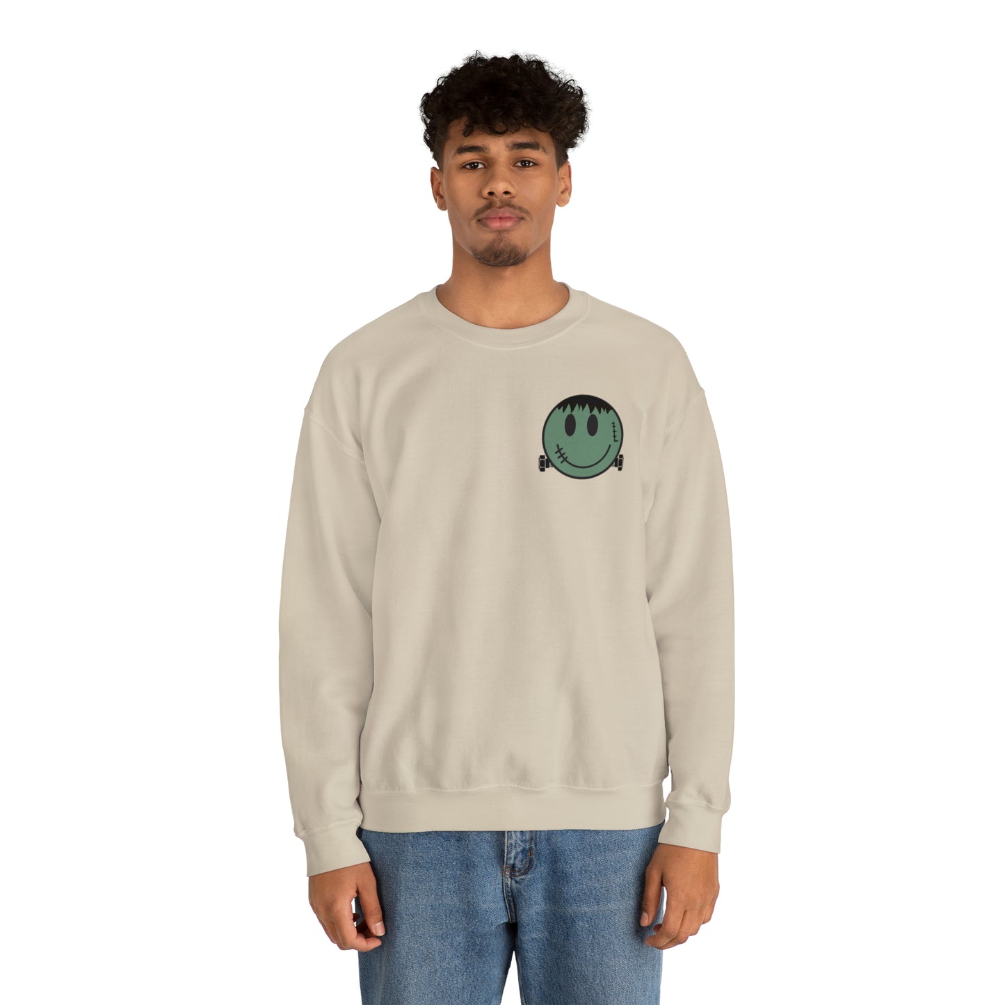 Halloween - Franken Smile Front, Halloween Bolt Back - Sweater / Pullover