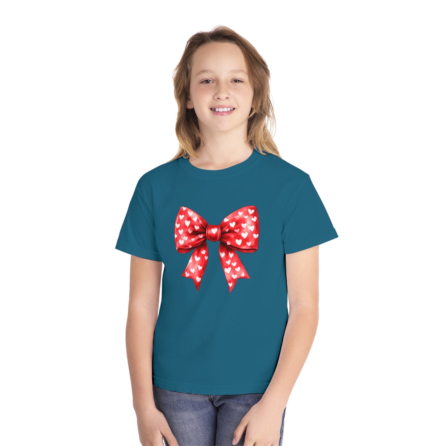 Heart Bow Youth Comfort Colors Tee