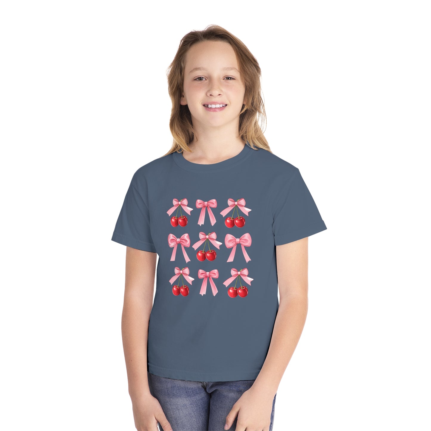 Cherry Bow Grid Comfort Colors Tee