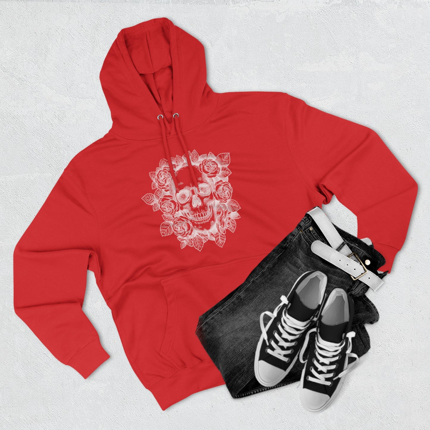 Skull with Rose Background - Unisex Premium Pullover Hoodie