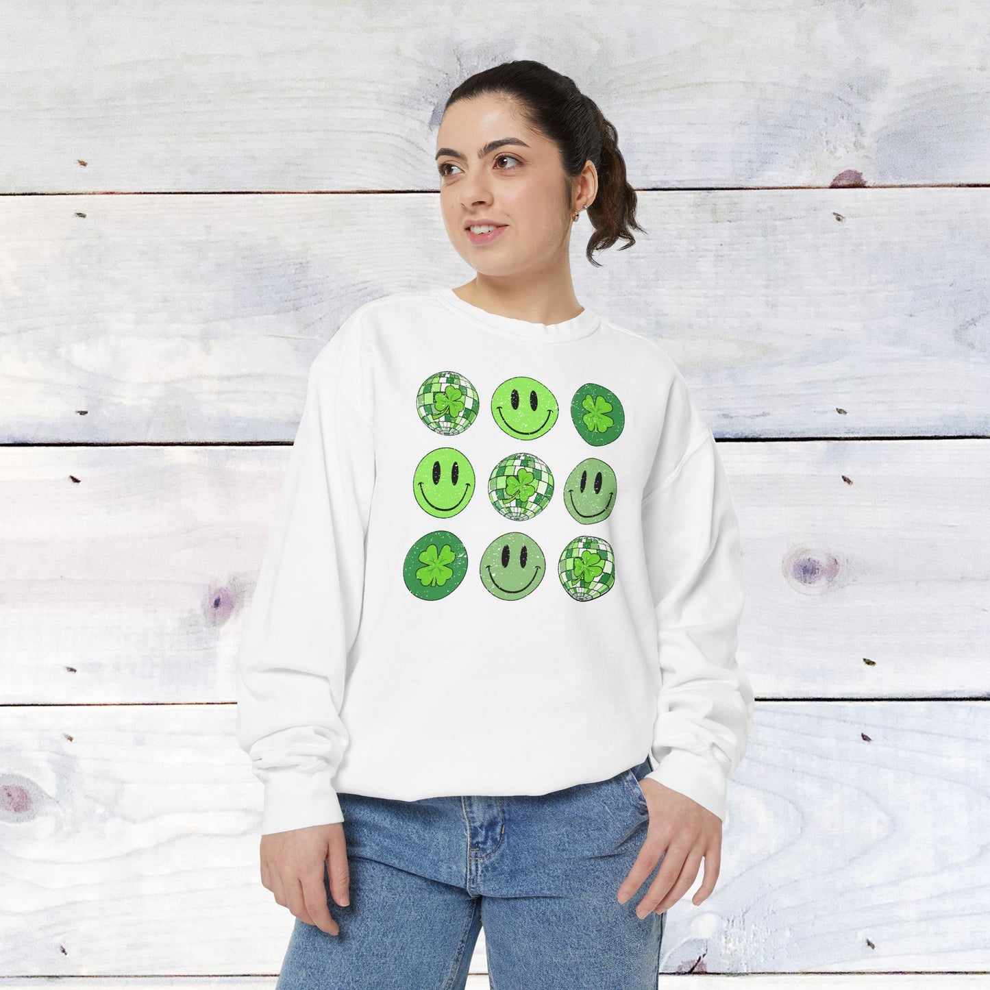 Smiley St Patty's Day Grid Comfort Colors Sweatshirt
