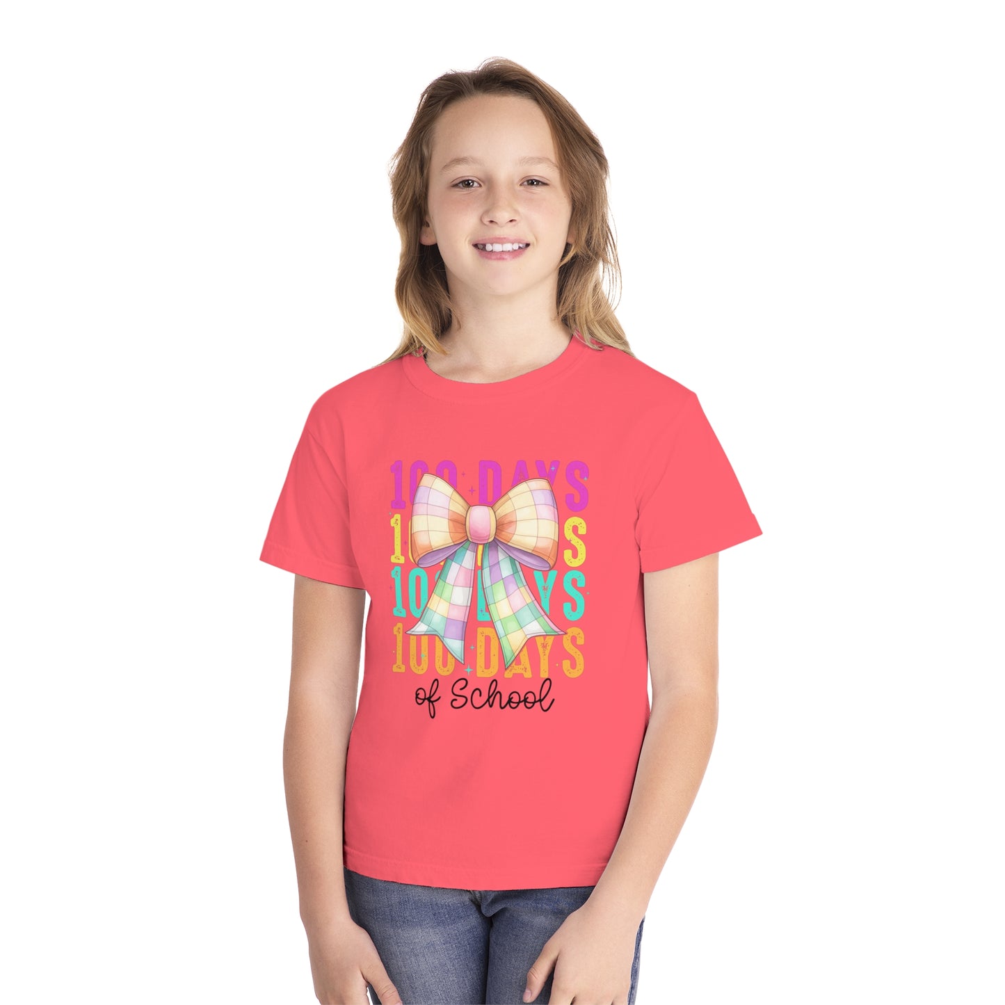 Youth 100 Days Disco Bow Comfort Colors Tee