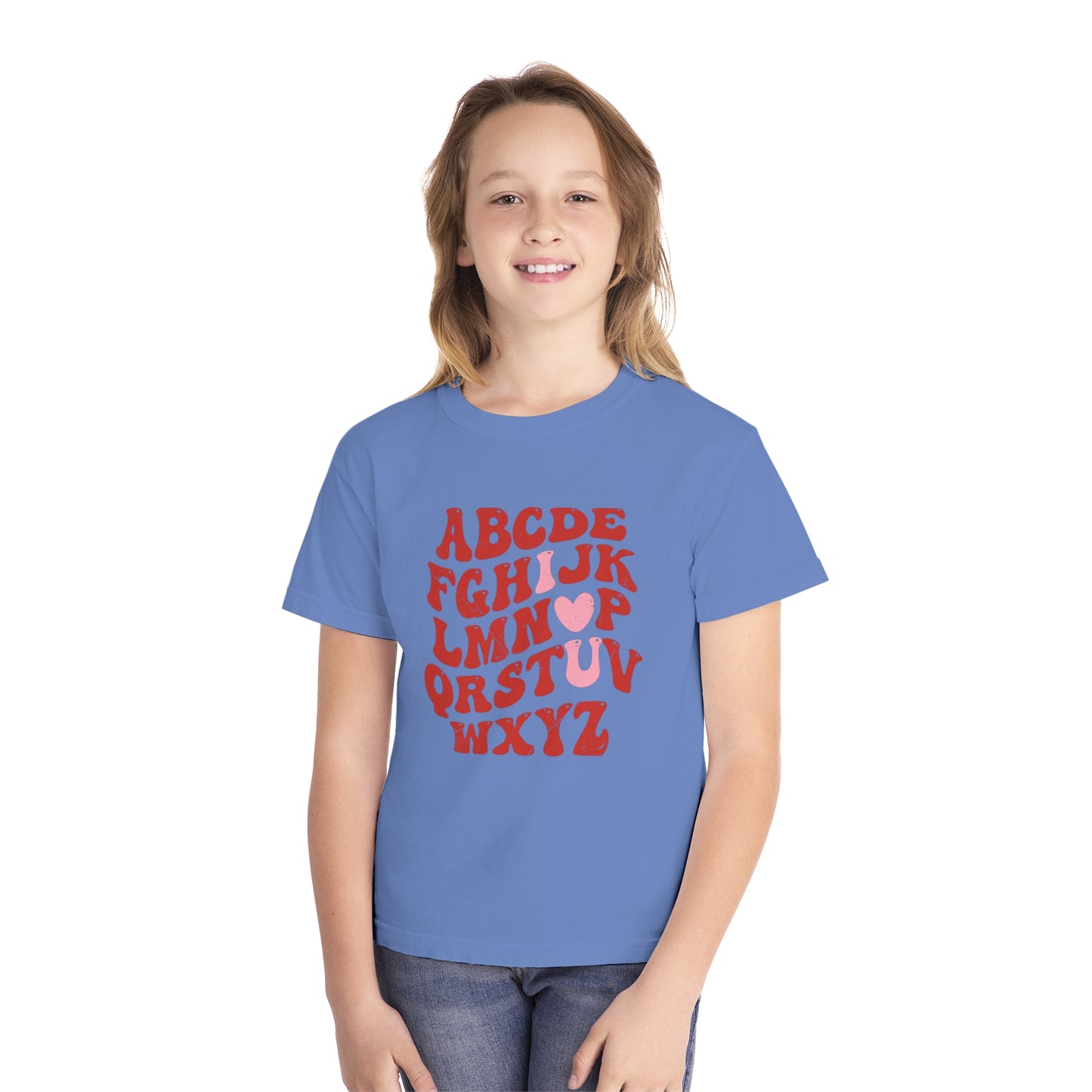 Red Alpha I Love You Youth Comfort Colors Tee