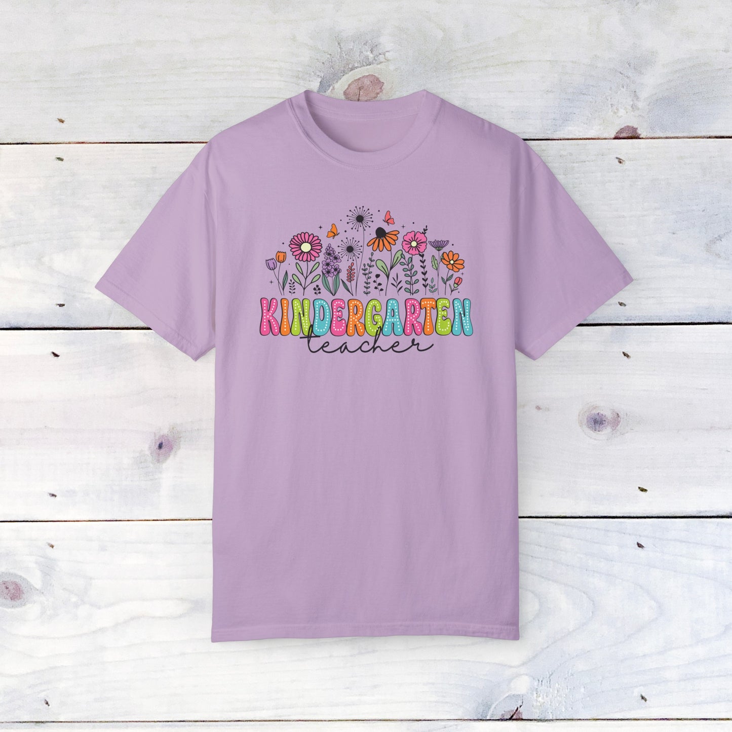 Kinder Flower Teacher Shirt - Comfort Colors