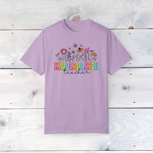 Kinder Flower Teacher Shirt - Comfort Colors