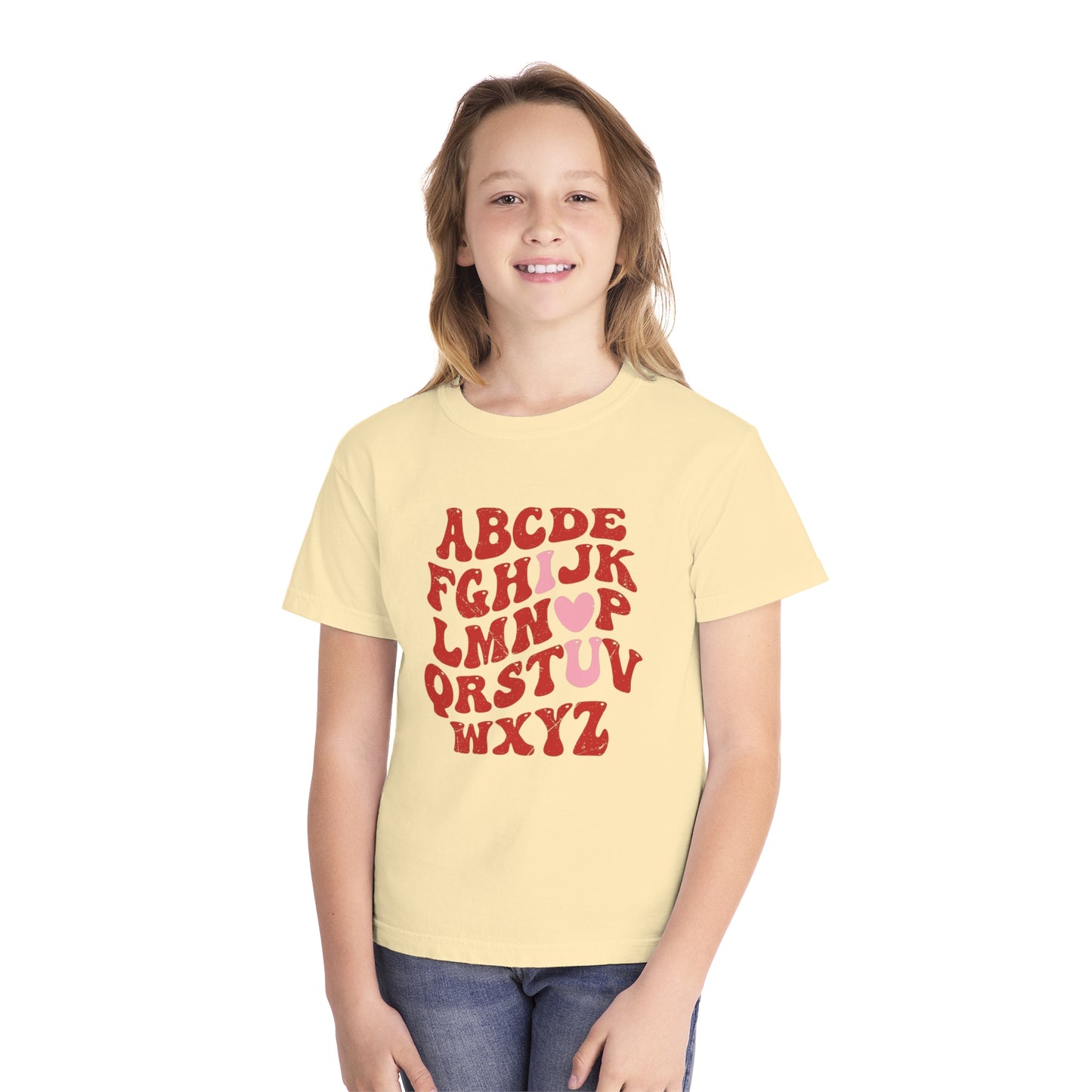 Red Alpha I Love You Youth Comfort Colors Tee