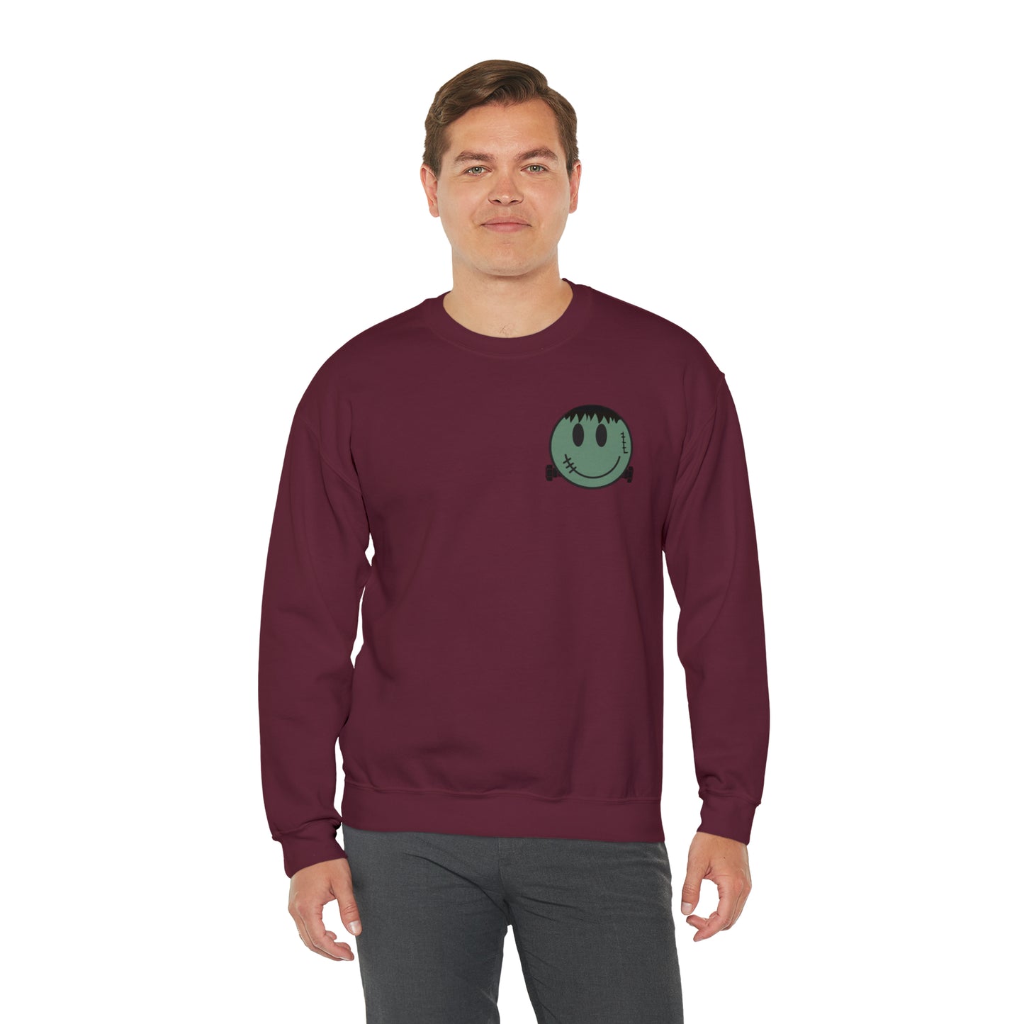 Halloween - Franken Smile Front, Halloween Bolt Back - Sweater / Pullover