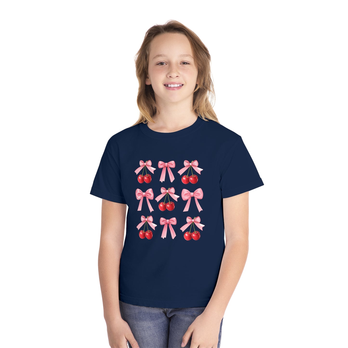 Cherry Bow Grid Comfort Colors Tee