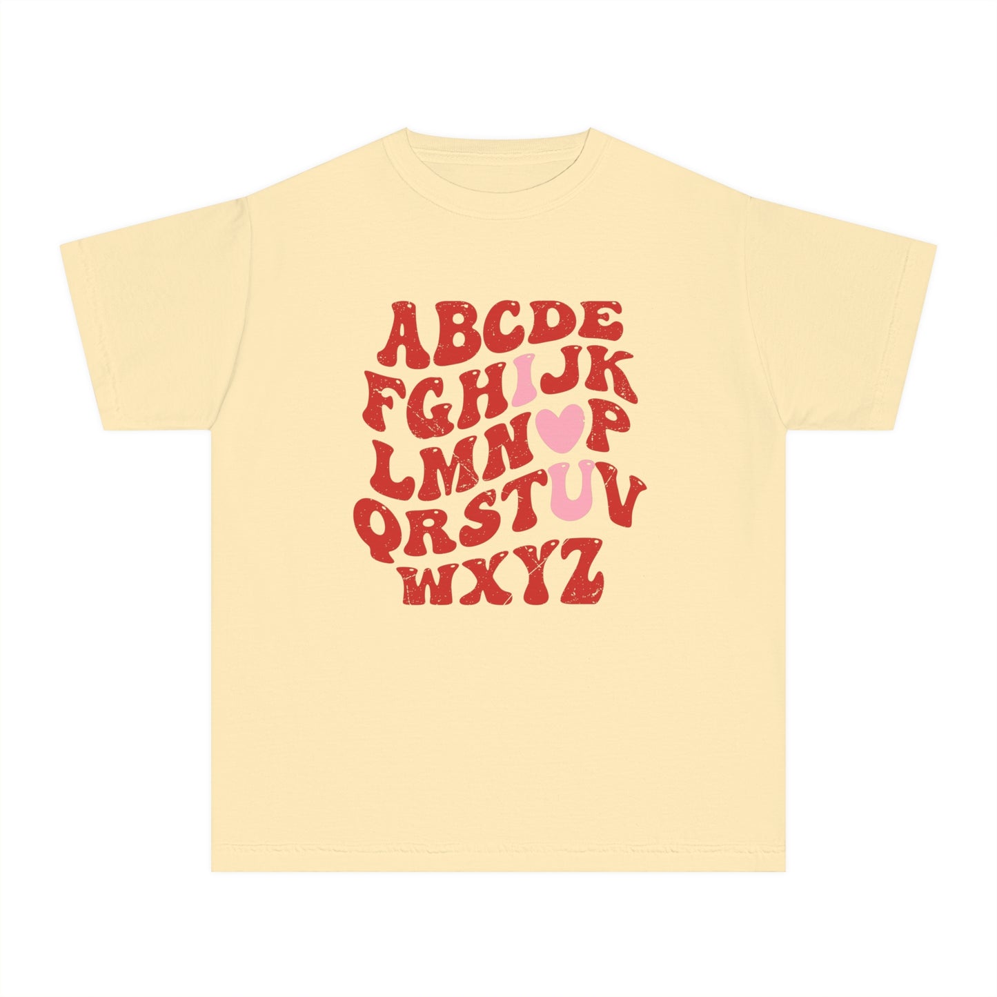 Red Alpha I Love You Youth Comfort Colors Tee