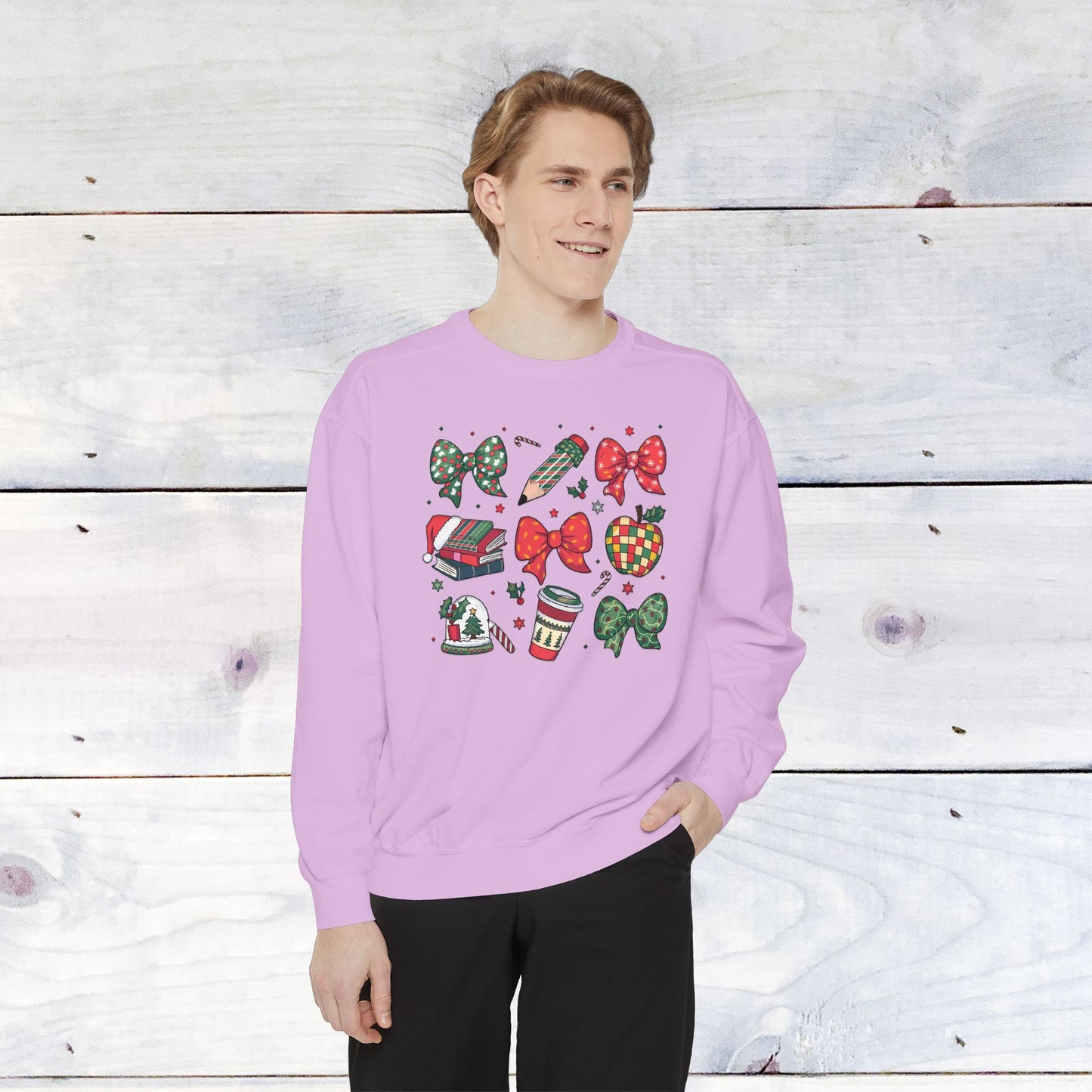 Teacher Christmas Grid Comfort Colors Sweater
