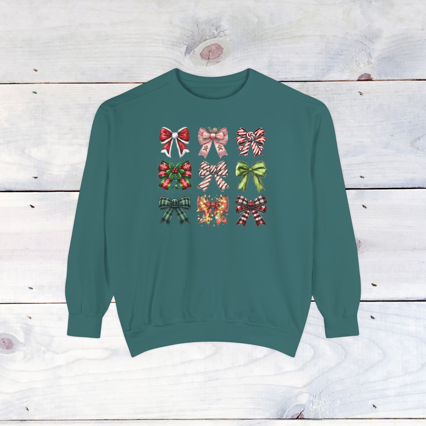 Christmas Bow Grid Comfort Colors Sweater