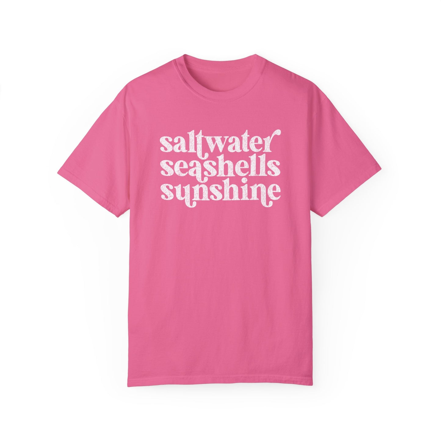 White Saltwater, Seashells, Sunshine Comfort Colors Tee