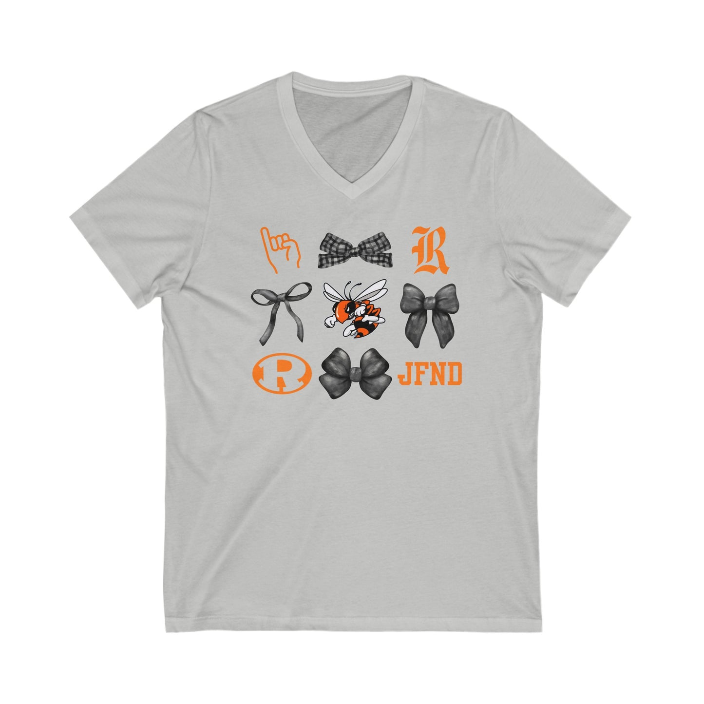 Rockwall Yellowjacket Faves and Bow Short Sleeve V-Neck Tee