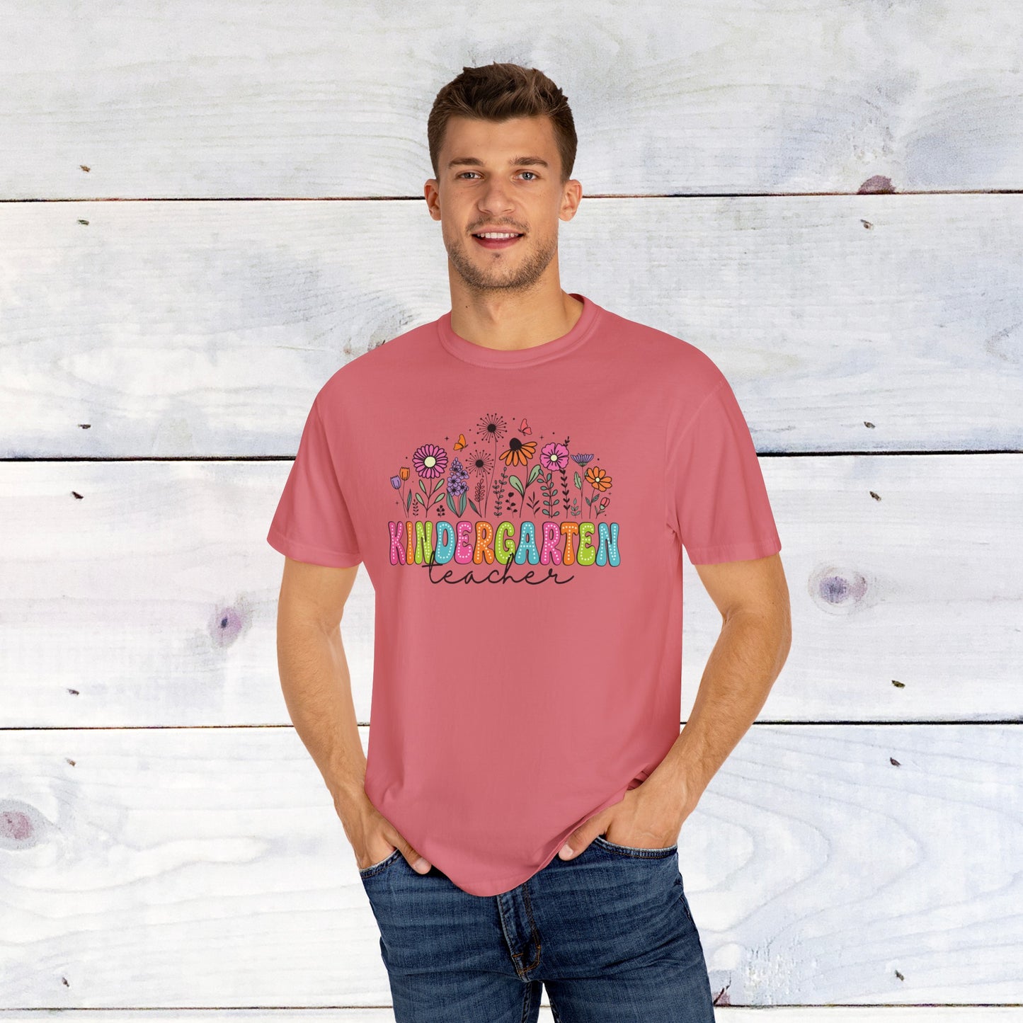 Kinder Flower Teacher Shirt - Comfort Colors