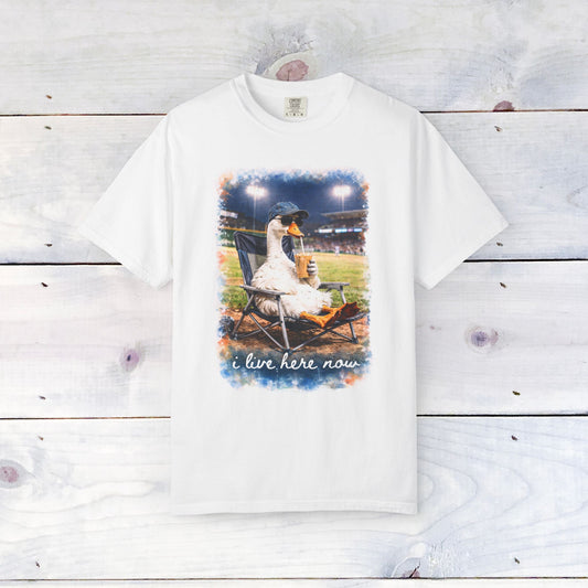 'I Live Here Now' Baseball Stadium Goose Comfort Colors Unisex T-Shirt