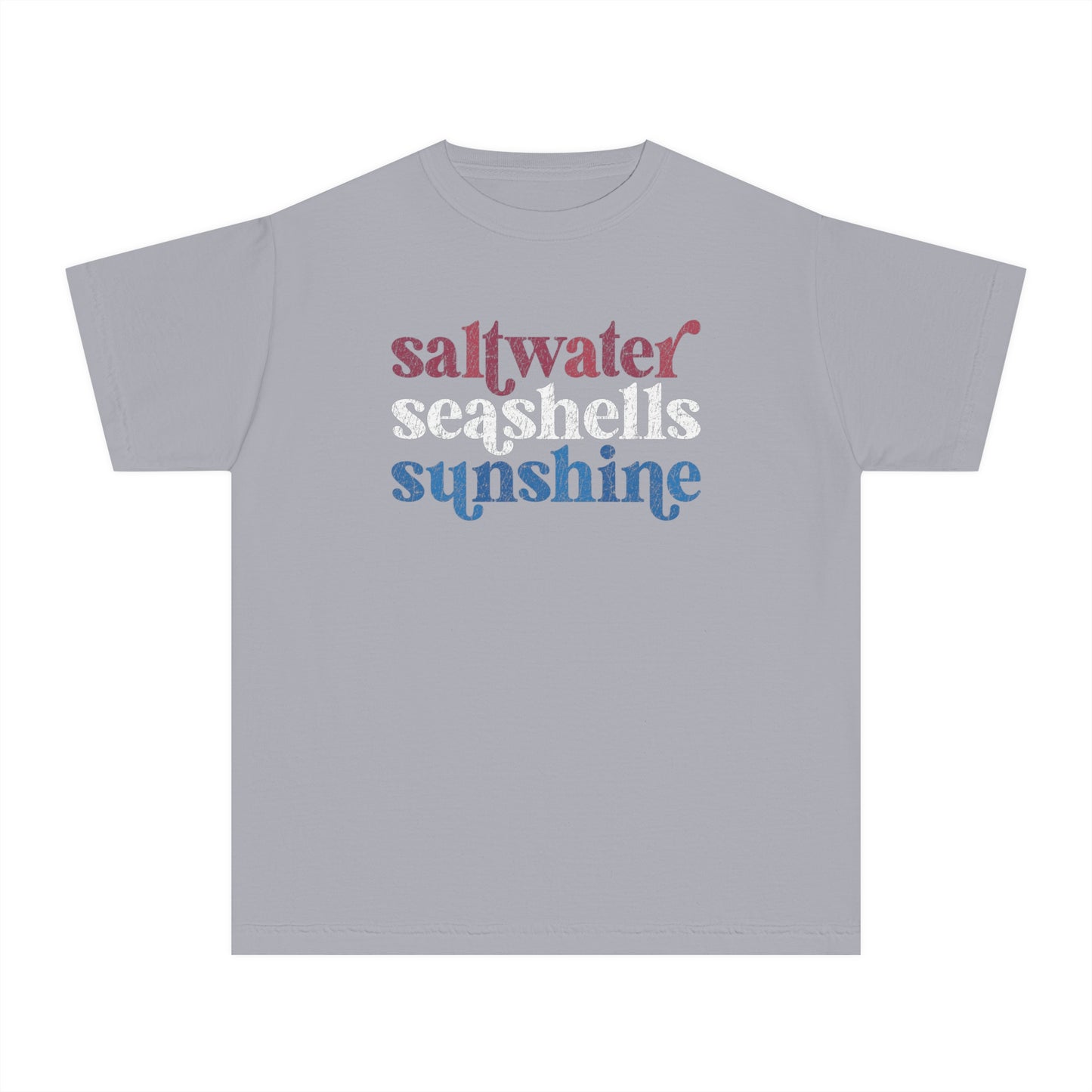 Youth Red, White, Blue Saltwater, Seashells, Sunshine Comfort Colors Youth Tee