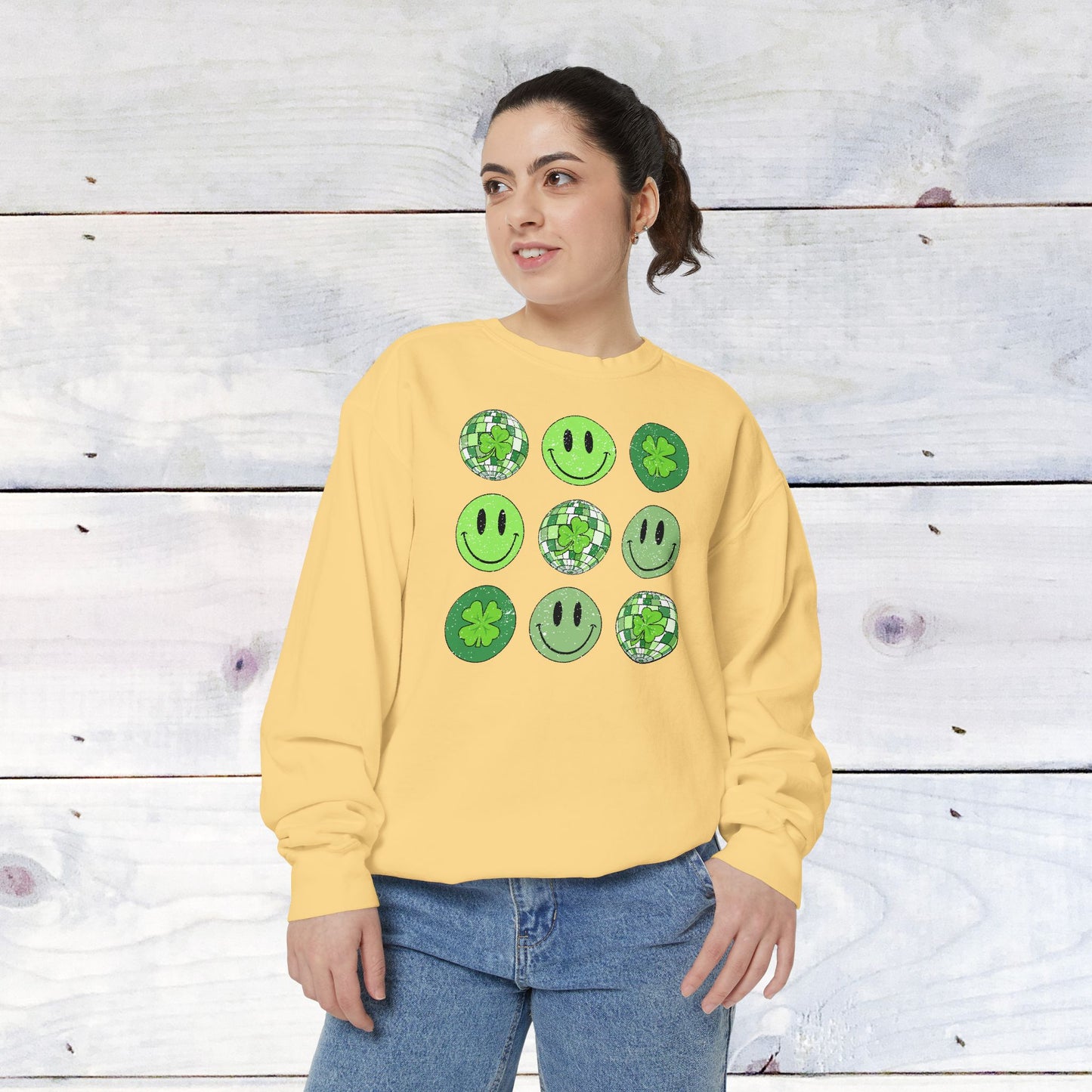 Smiley St Patty's Day Grid Comfort Colors Sweatshirt