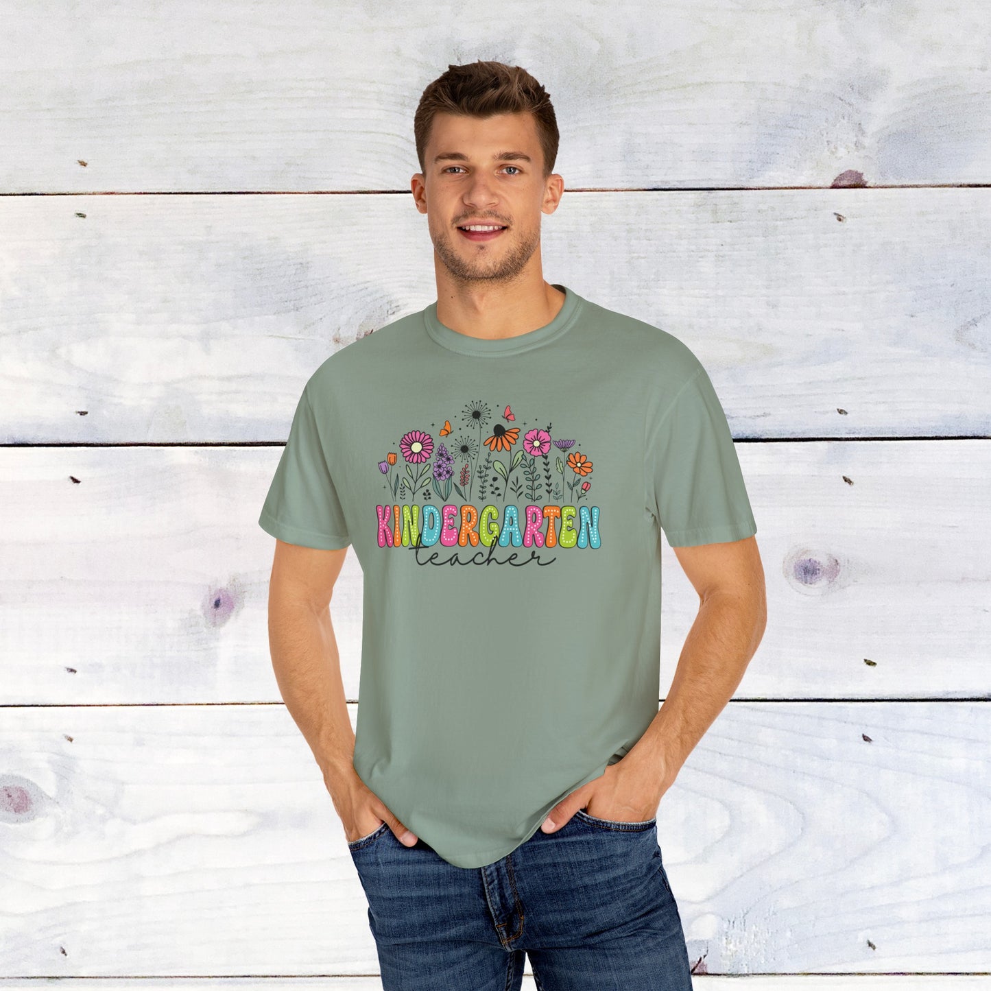 Kinder Flower Teacher Shirt - Comfort Colors