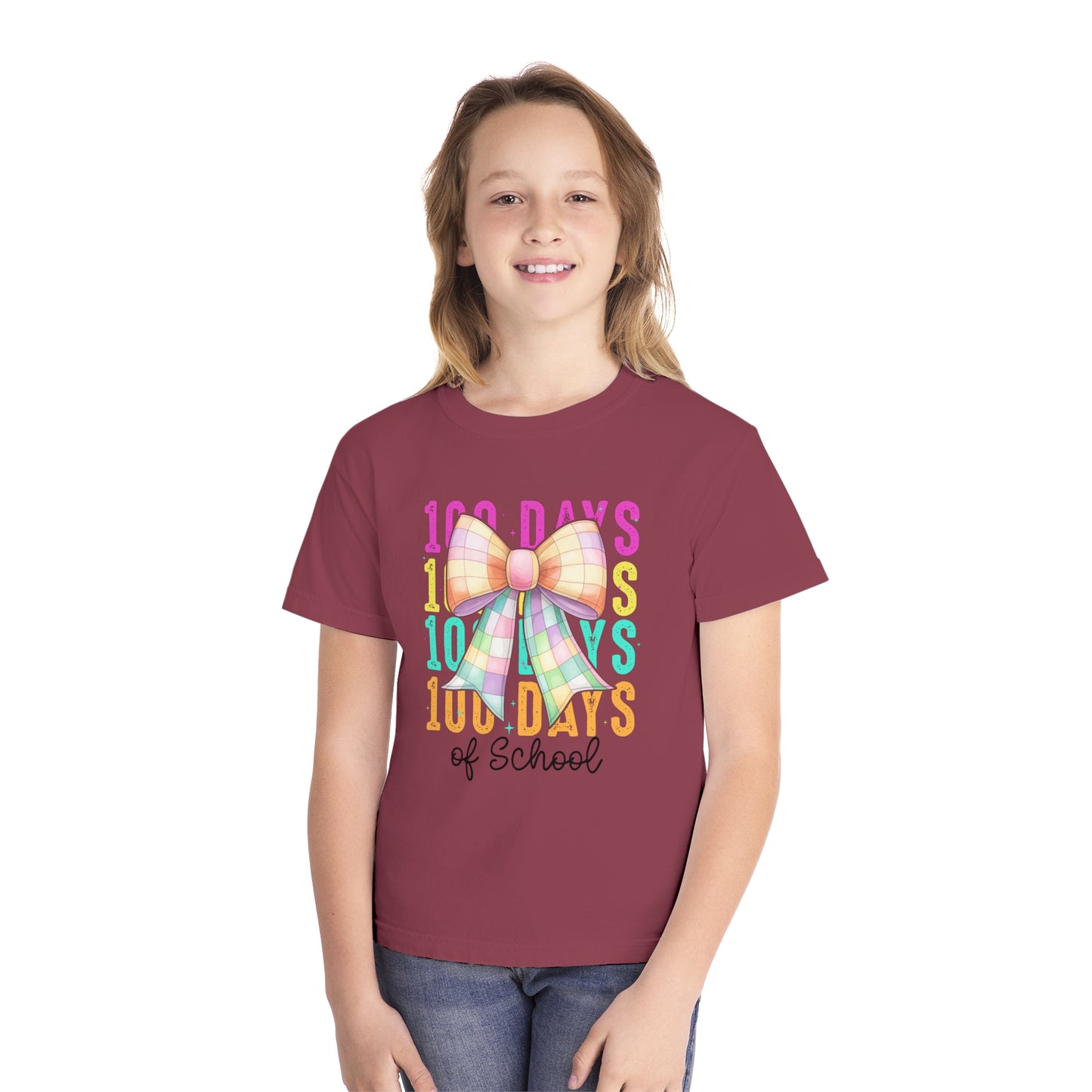 Youth 100 Days Disco Bow Comfort Colors Tee
