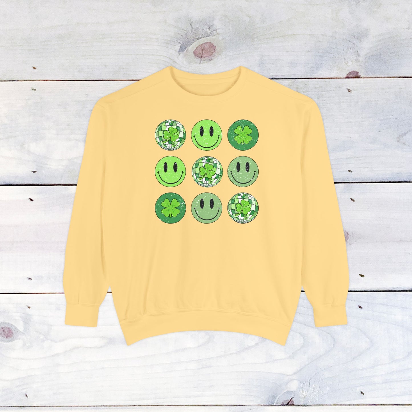 Smiley St Patty's Day Grid Comfort Colors Sweatshirt