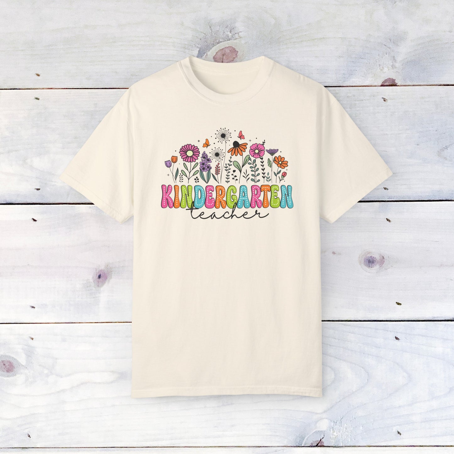 Kinder Flower Teacher Shirt - Comfort Colors