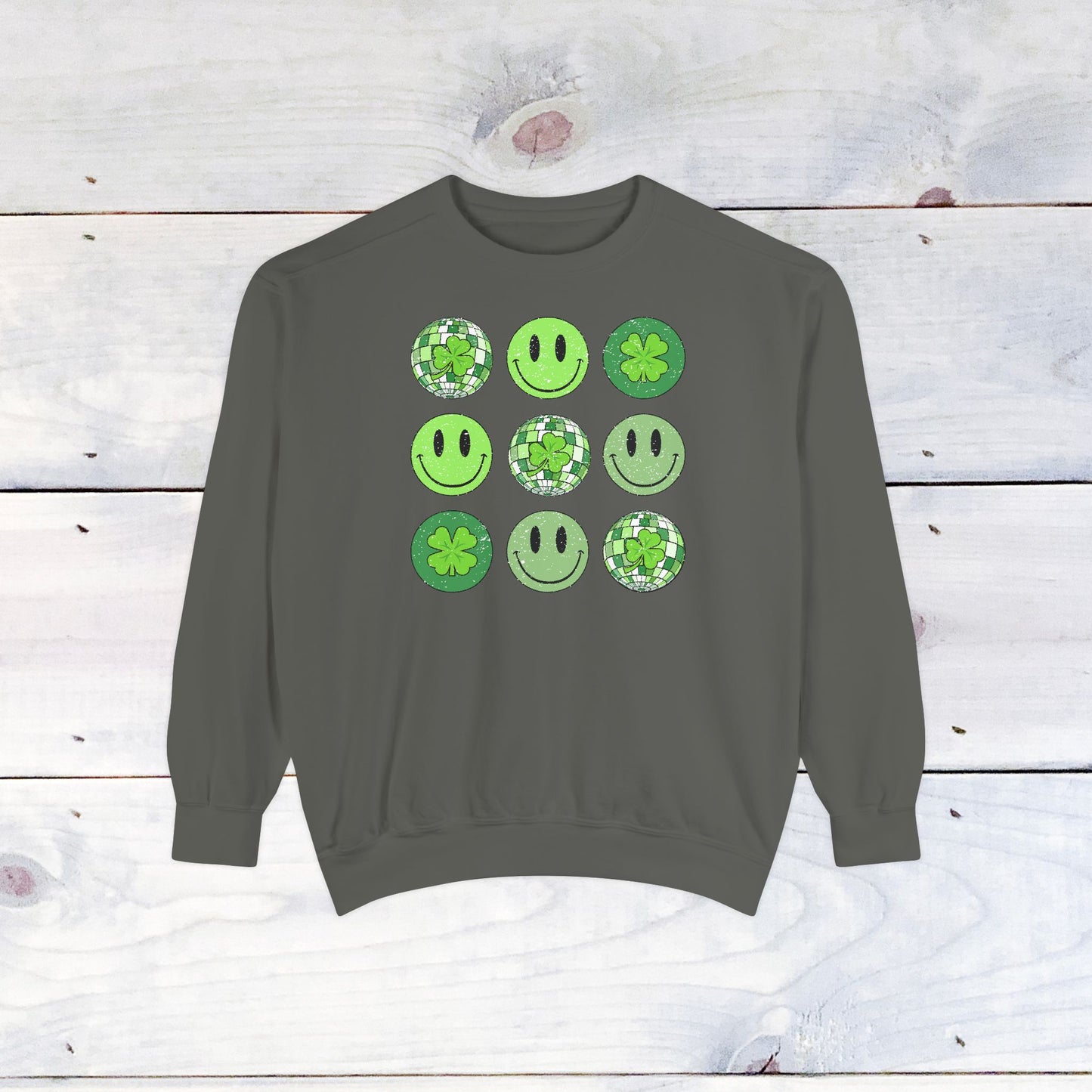 Smiley St Patty's Day Grid Comfort Colors Sweatshirt